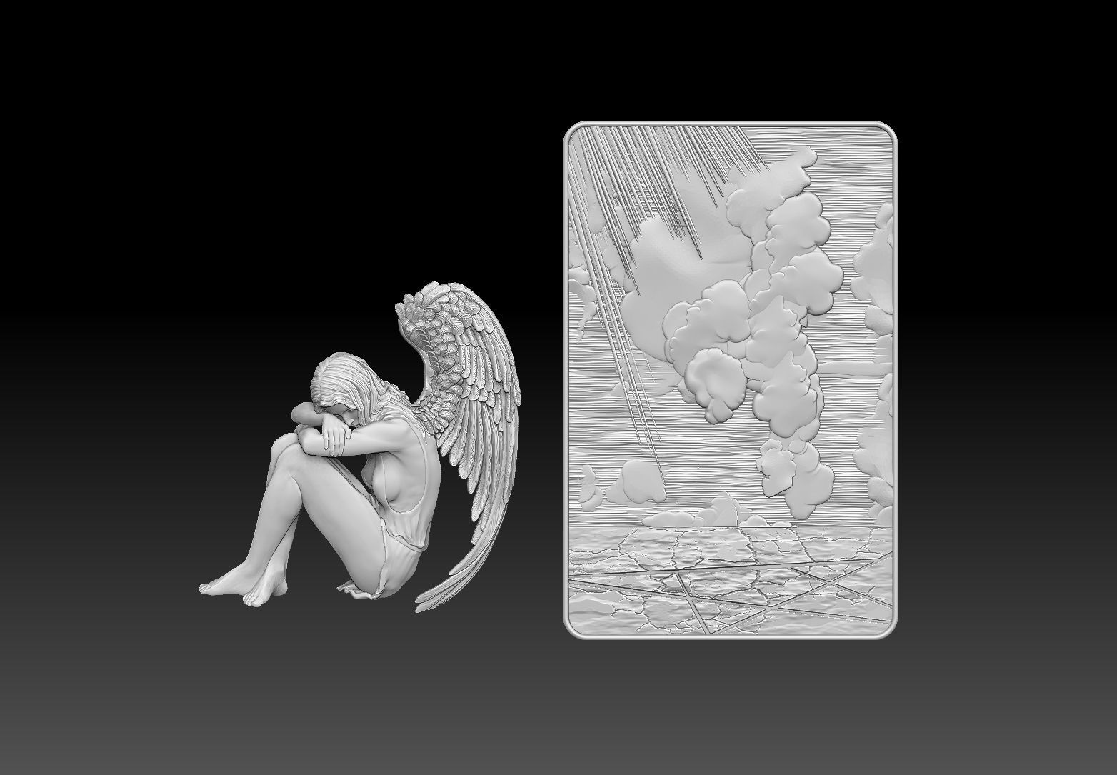 angel female Bas Relief 3D print model cnc 3D print model_12