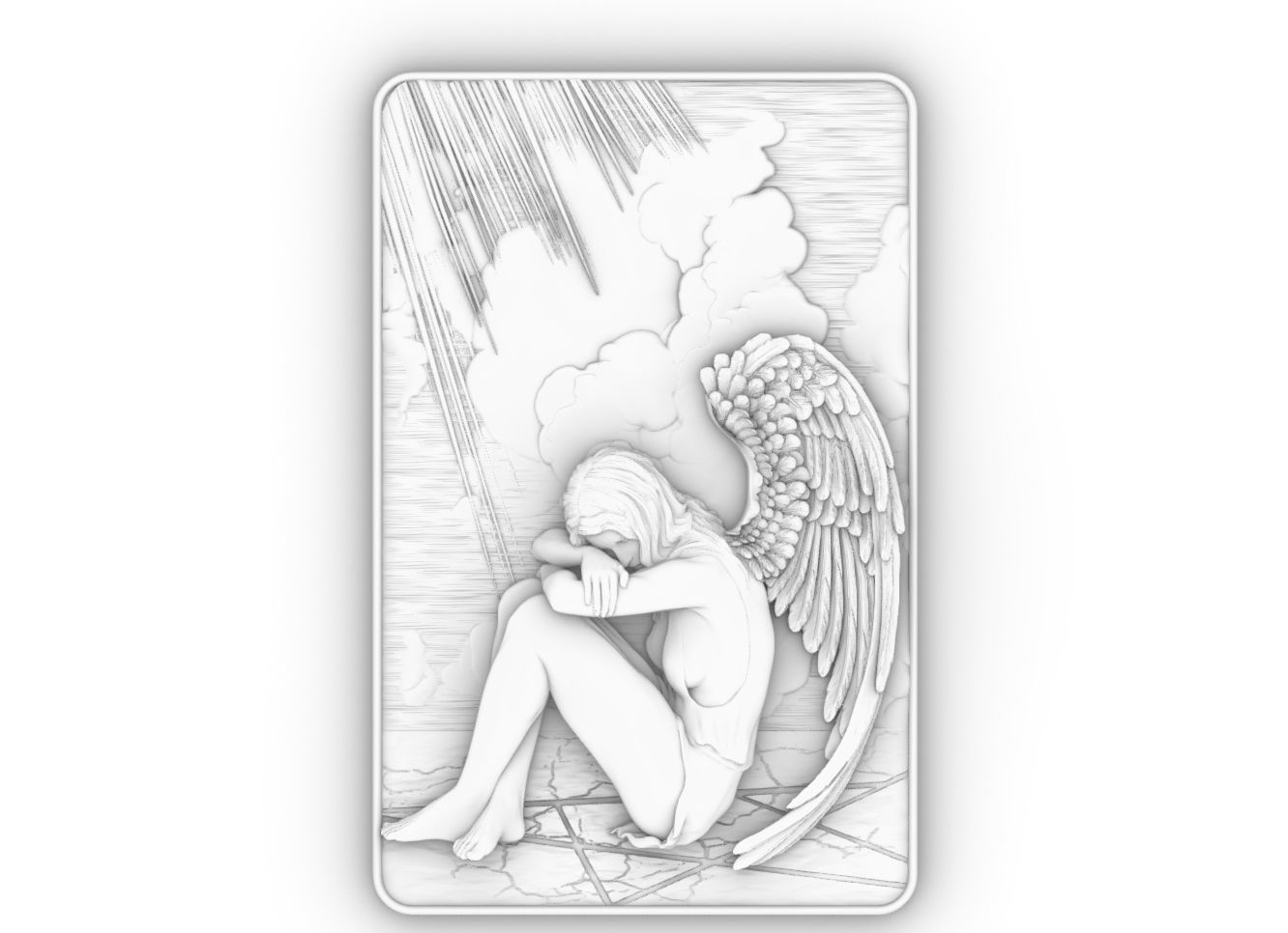angel female Bas Relief 3D print model cnc 3D print model_3