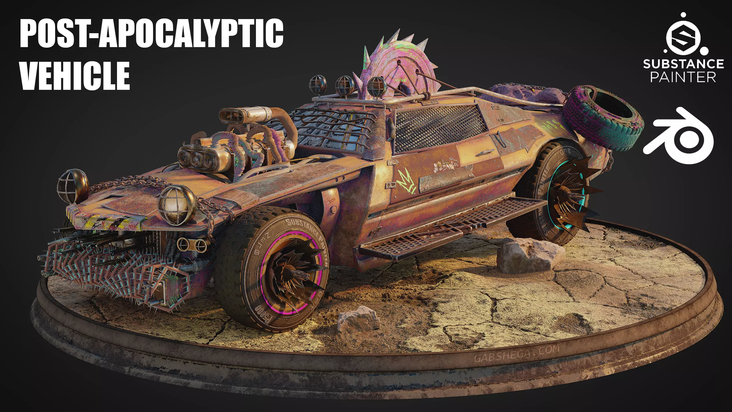 Post Apocalyptic Vehicle Blender Scene 3D model_0