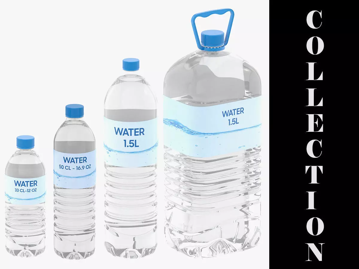 4 Water Bottles Collection 3D model_0