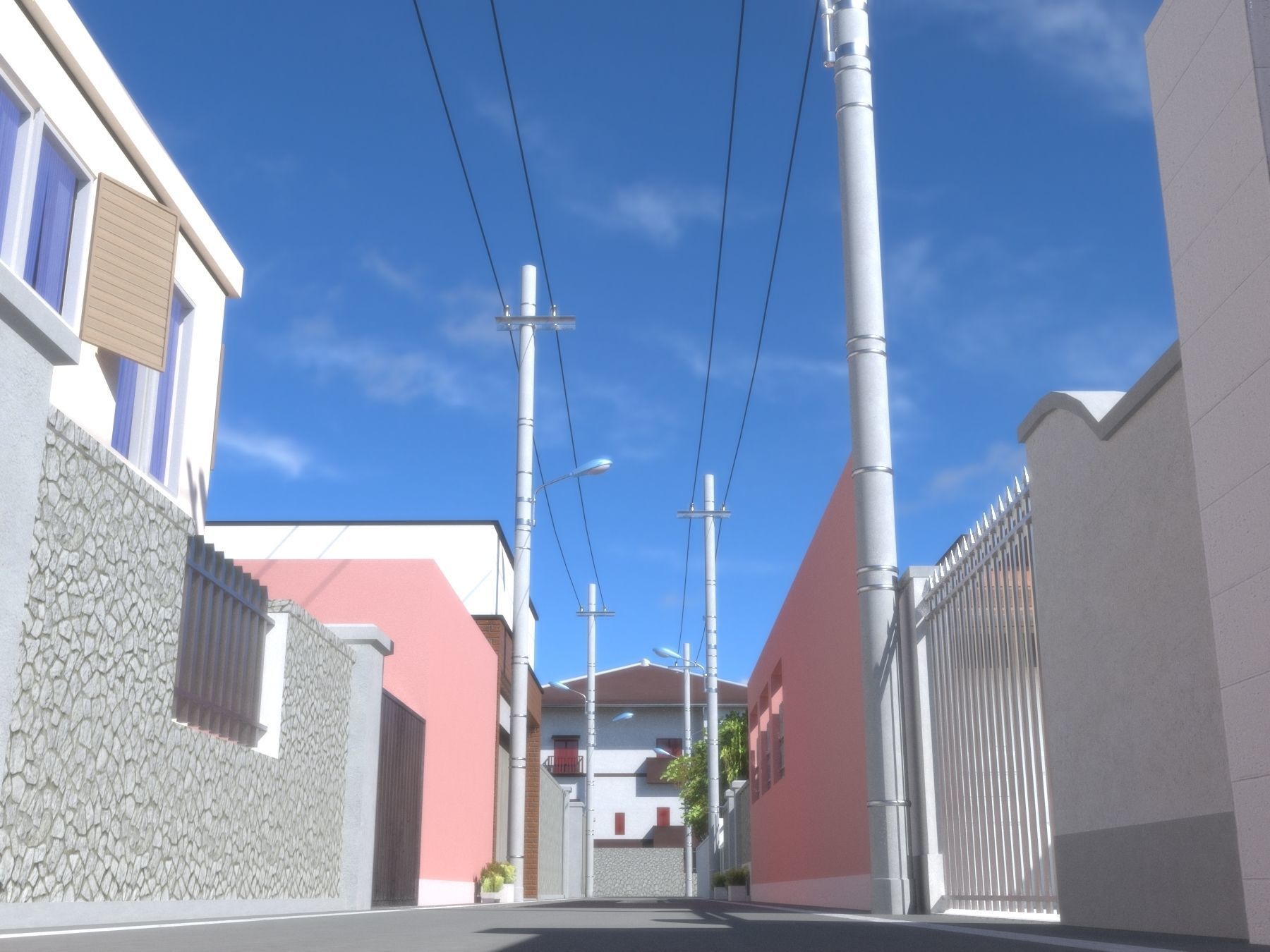Anime Street Low-poly 3D model_6
