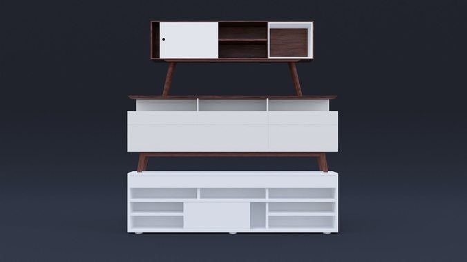3 TV Rack Bundle  Low-poly 3D model