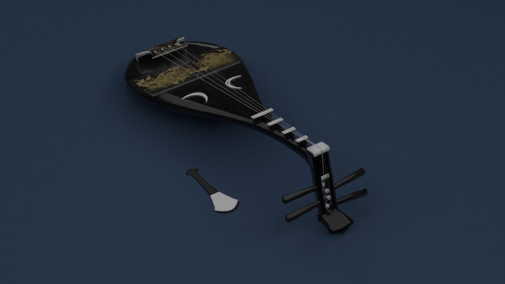 Japanese String Instrument Biwa 3D model_5