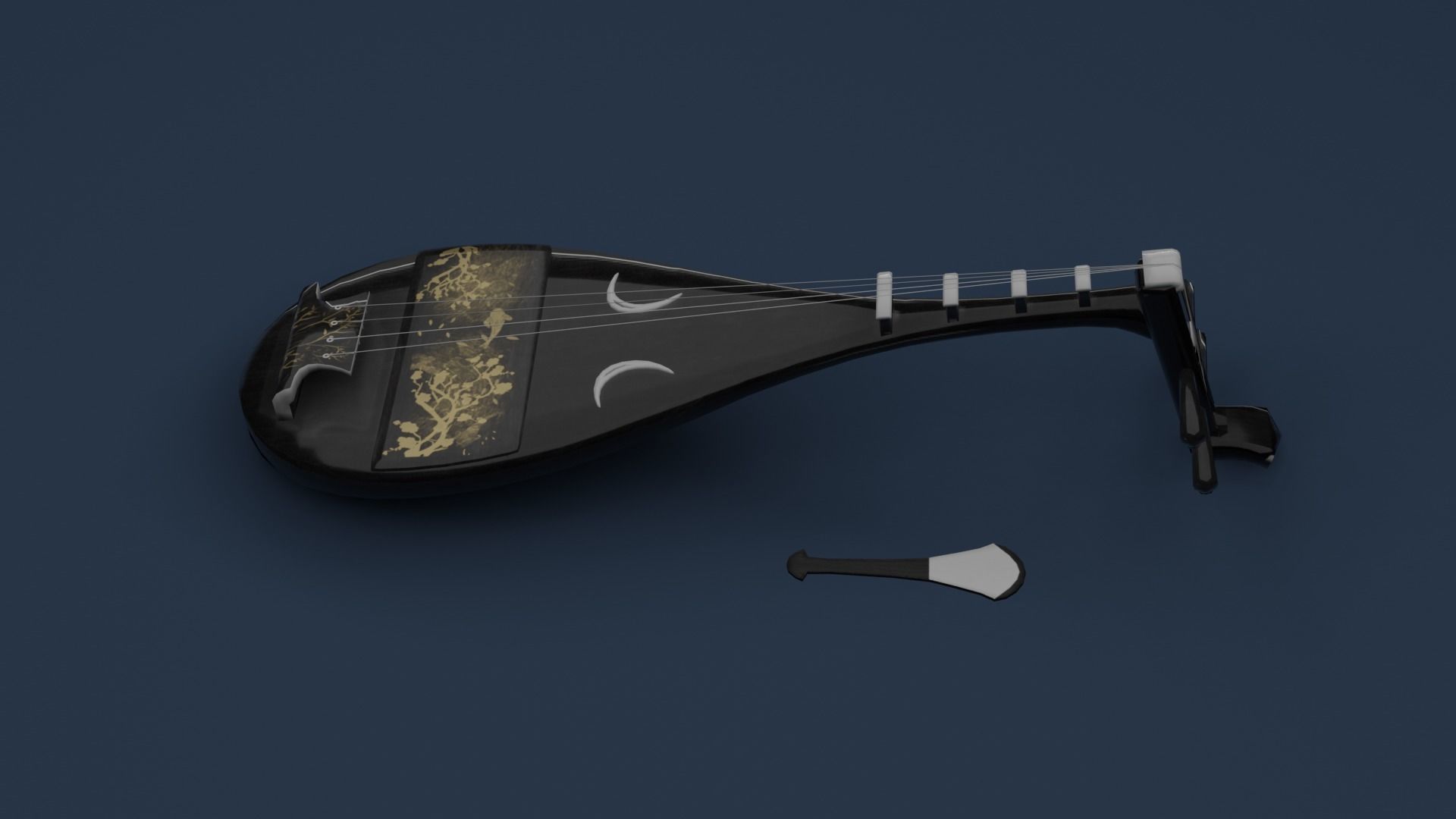 Japanese String Instrument Biwa 3D model_4