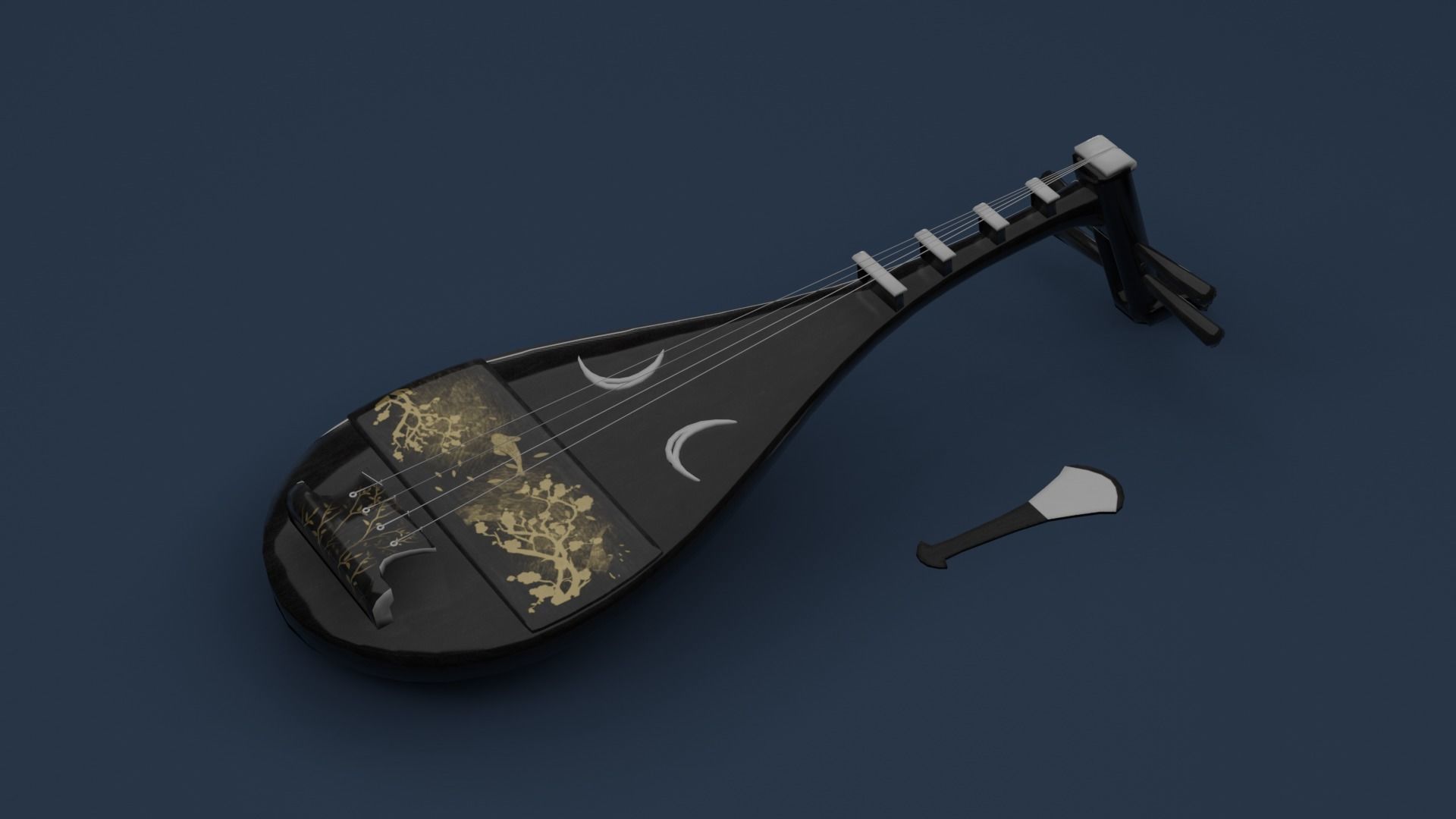 Japanese String Instrument Biwa 3D model_3