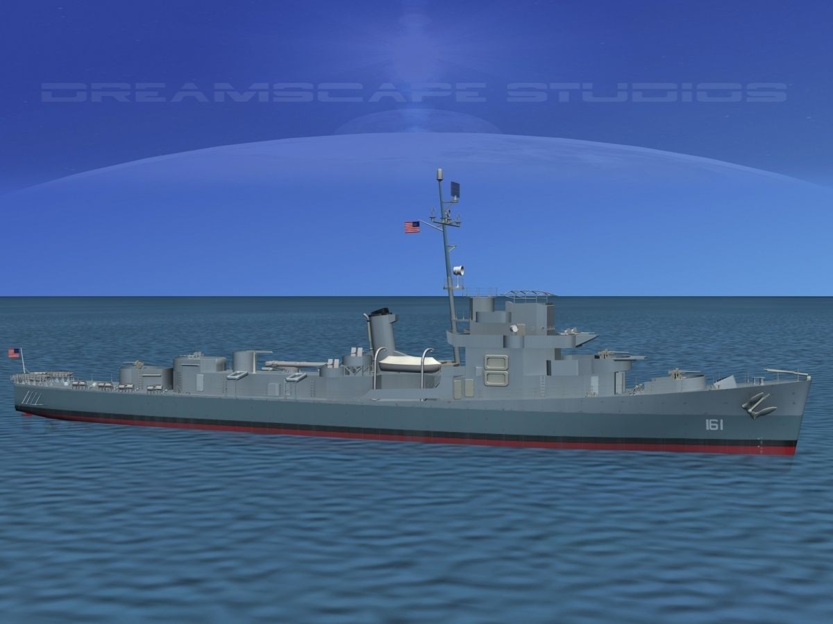 Destroyer Escort DE-161 USS Barber 3D model_2