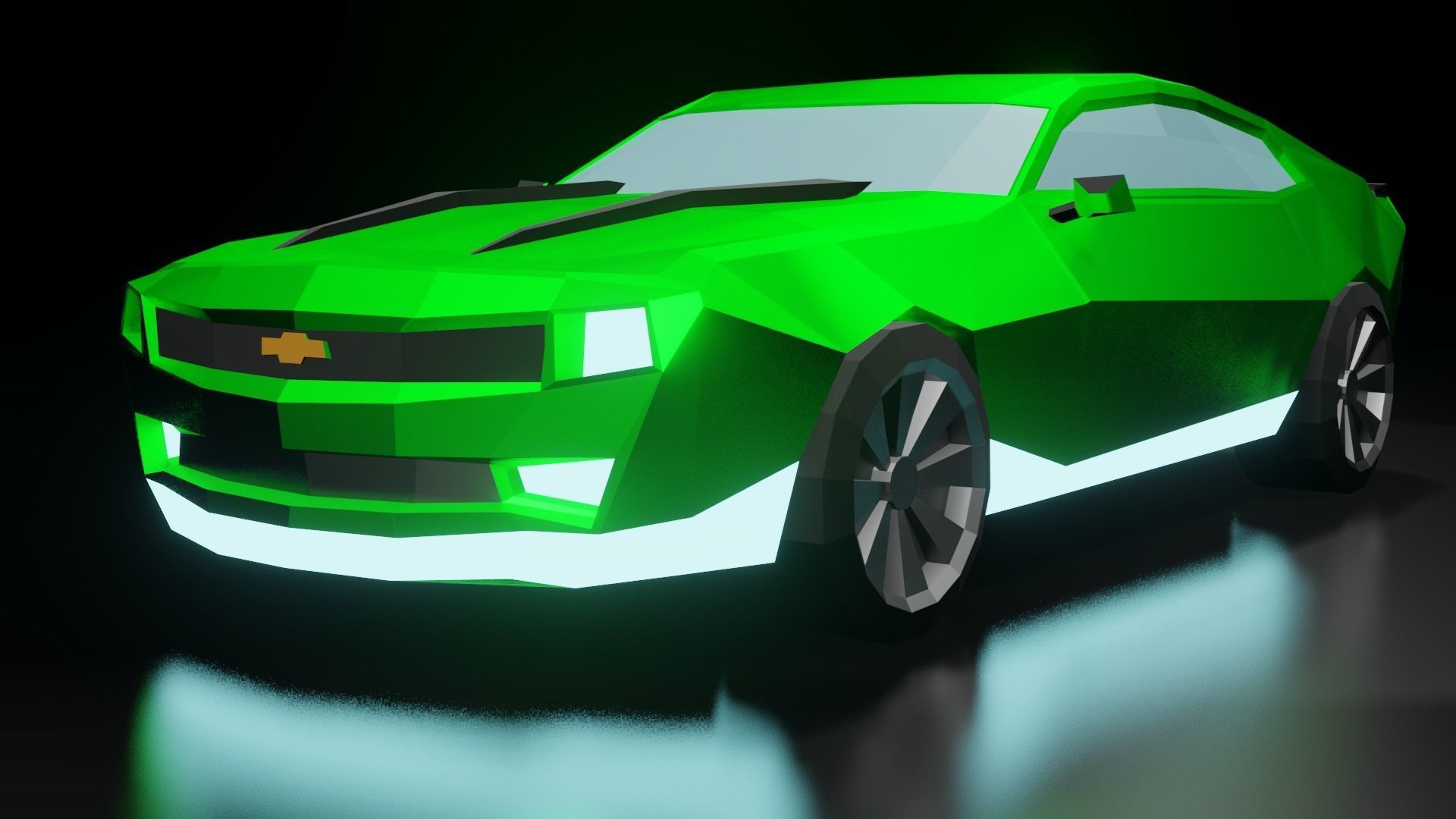 Low Poly Car With Glossy Green 3D model_3