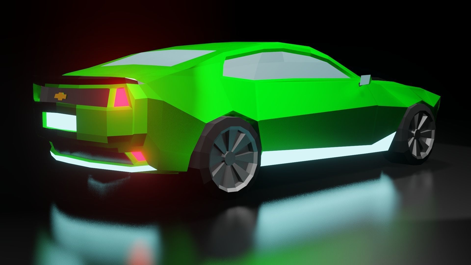 Low Poly Car With Glossy Green 3D model_5
