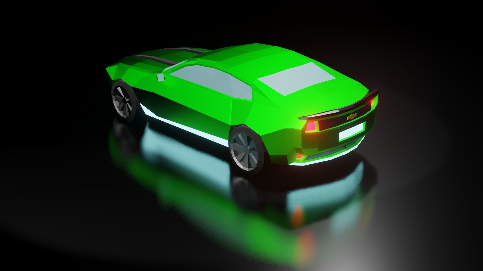 Low Poly Car With Glossy Green 3D model_4