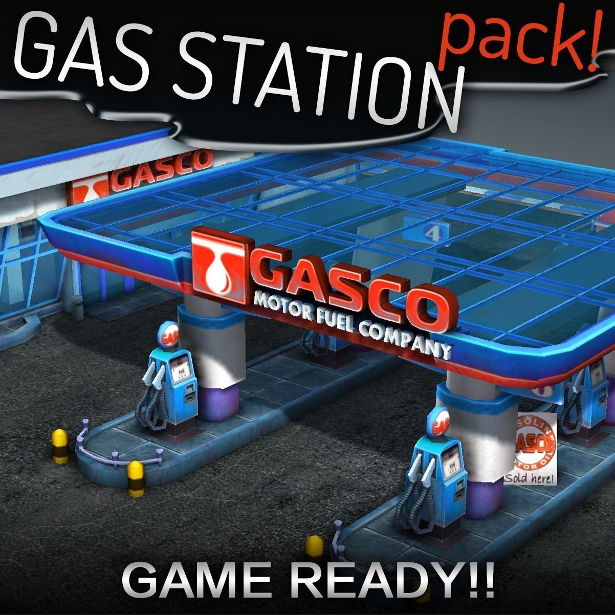 Gas Station pack - low poly Low-poly 3D model_1