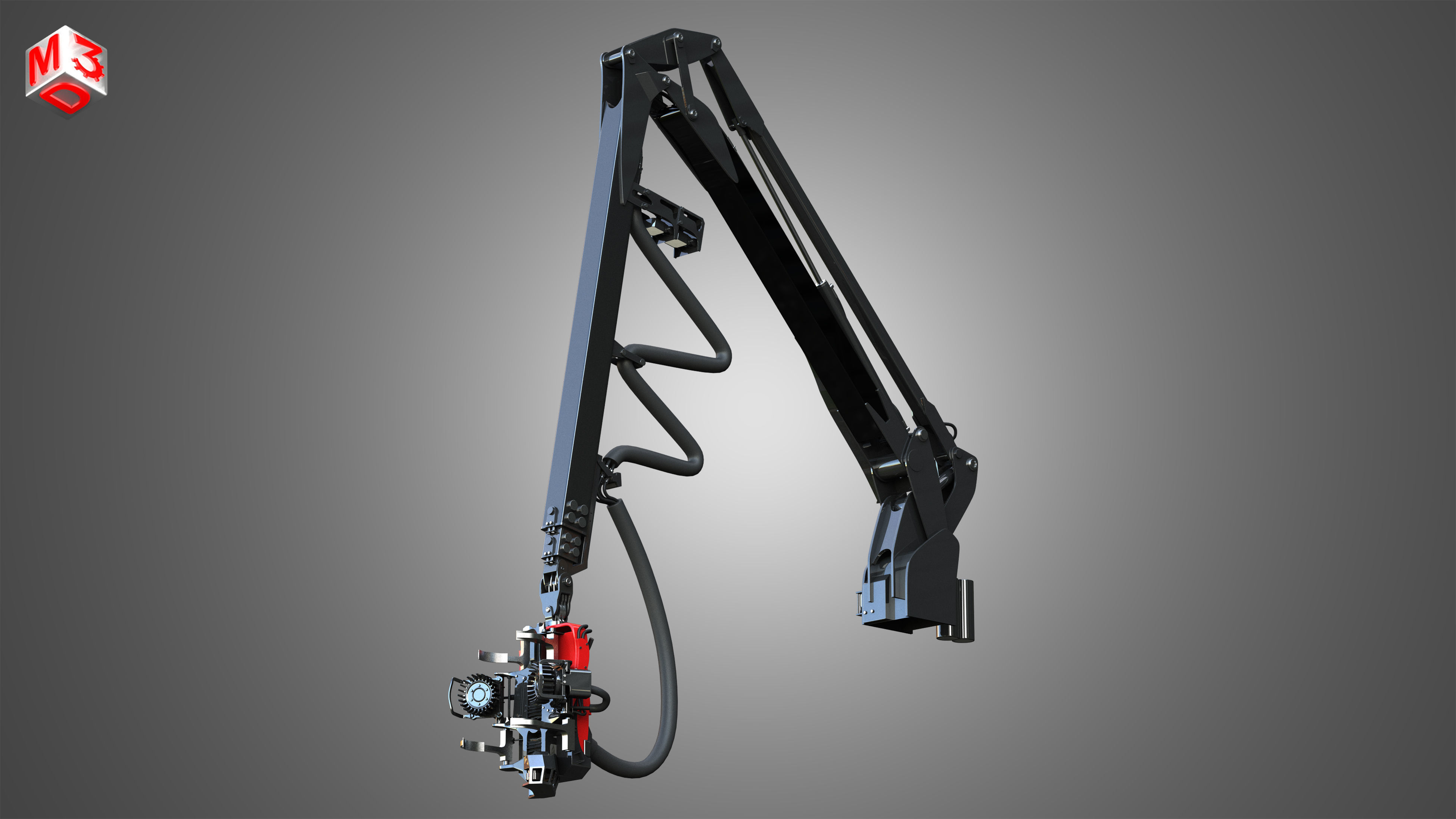 Forwarder Crane Coordinate System with Harvester Head 3D model_5