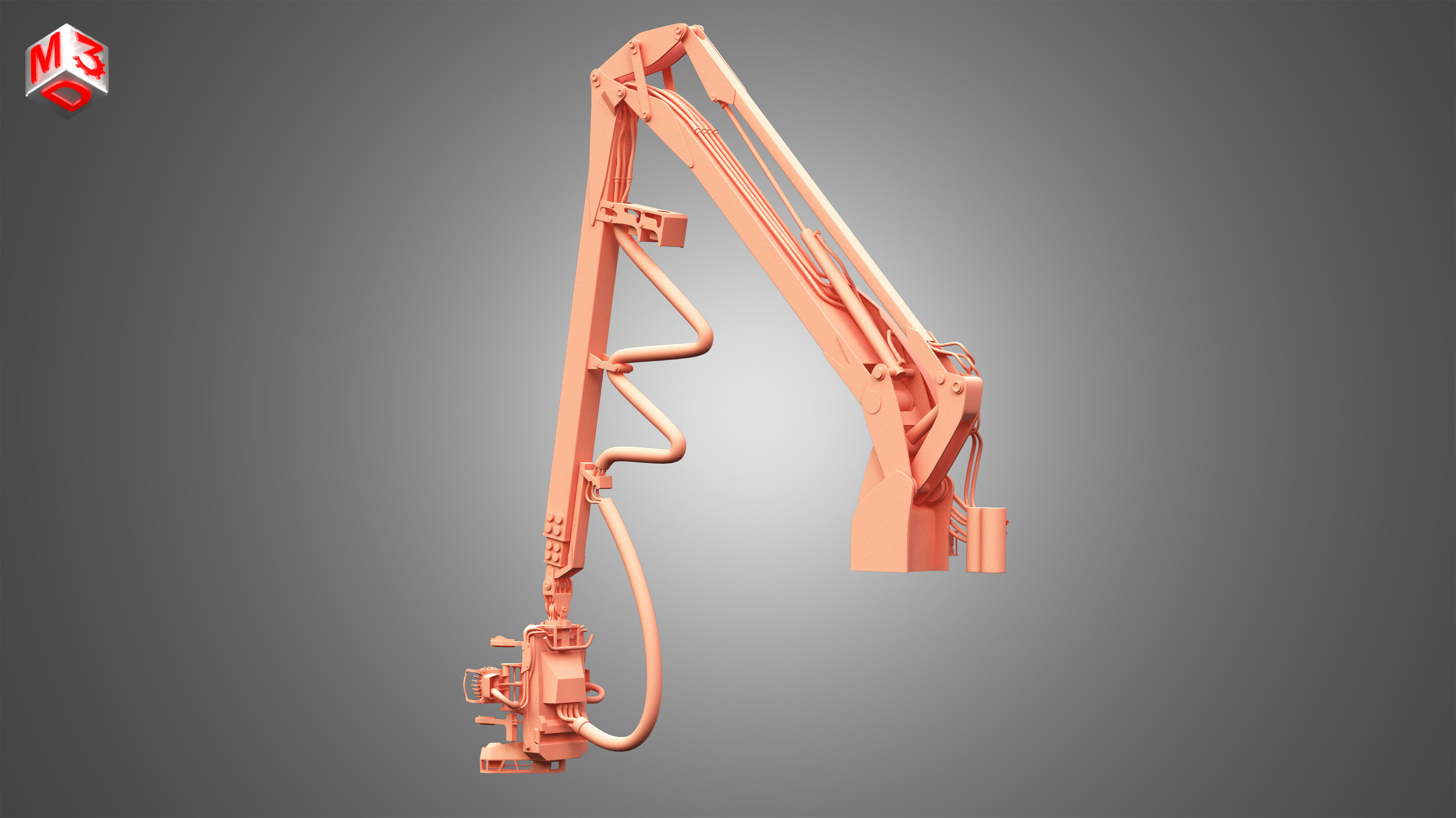 Forwarder Crane Coordinate System with Harvester Head 3D model_24