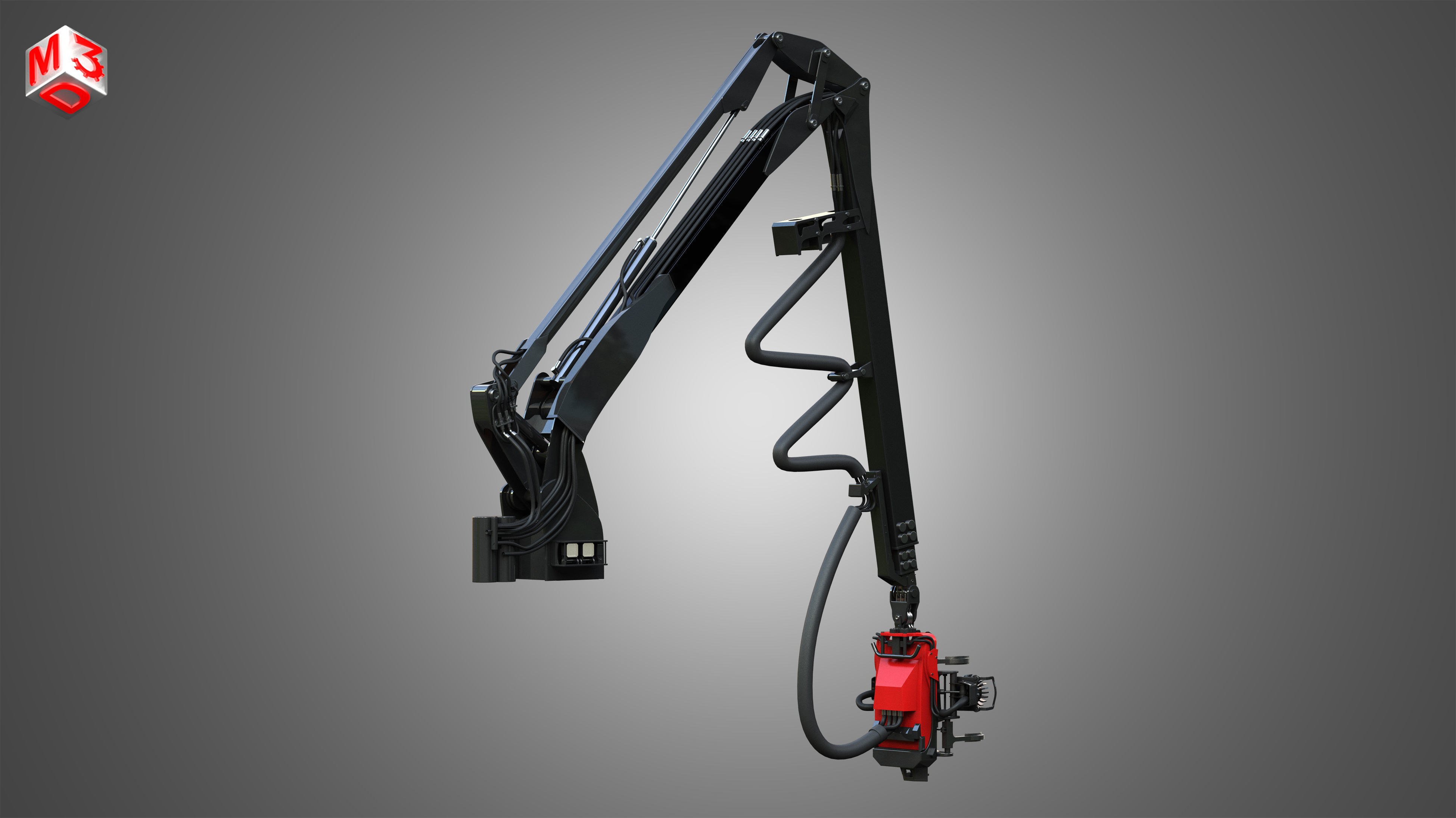 Forwarder Crane Coordinate System with Harvester Head 3D model_1