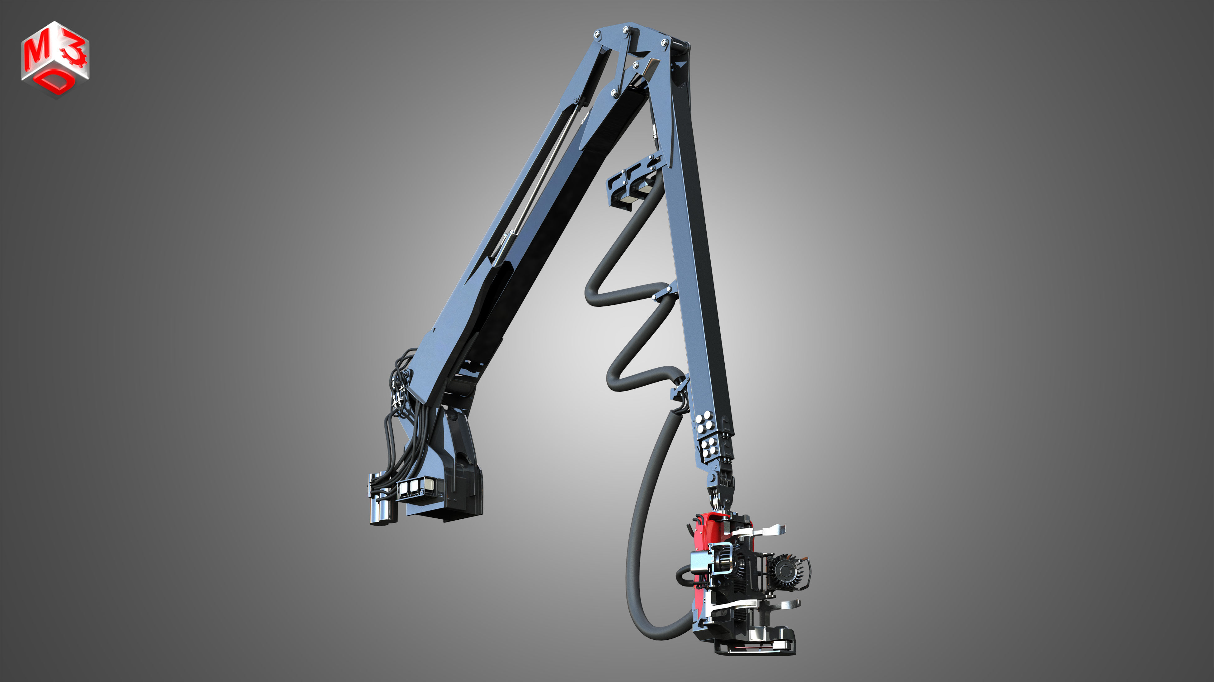 Forwarder Crane Coordinate System with Harvester Head 3D model_6
