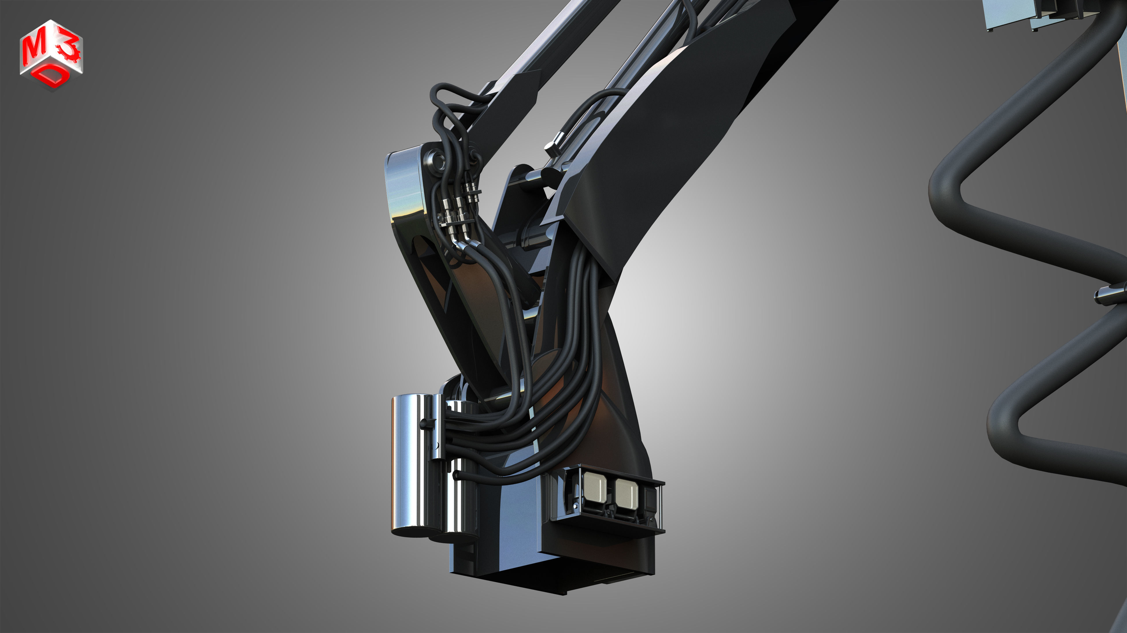 Forwarder Crane Coordinate System with Harvester Head 3D model_8