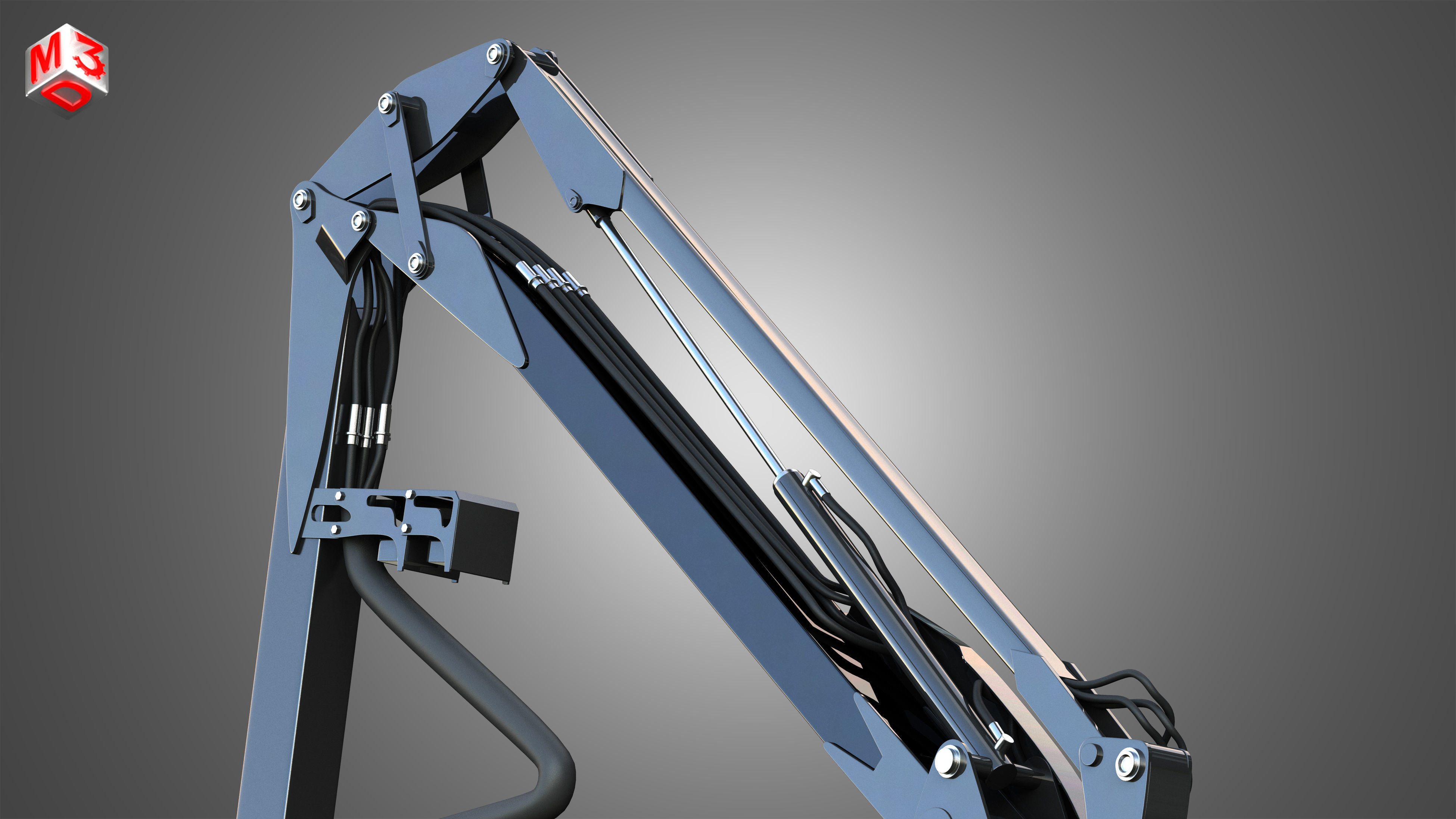 Forwarder Crane Coordinate System with Harvester Head 3D model_10