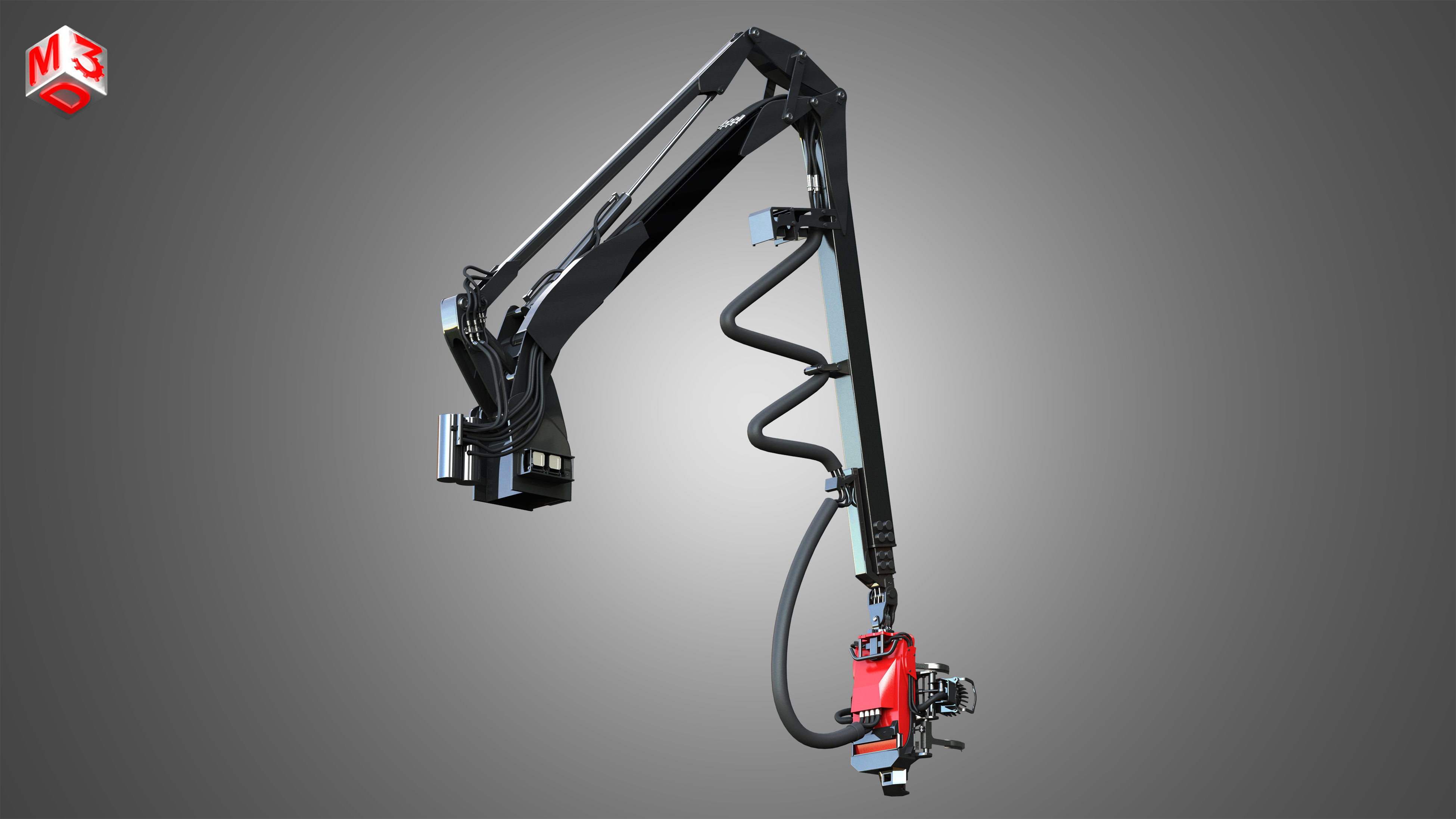 Forwarder Crane Coordinate System with Harvester Head 3D model_7
