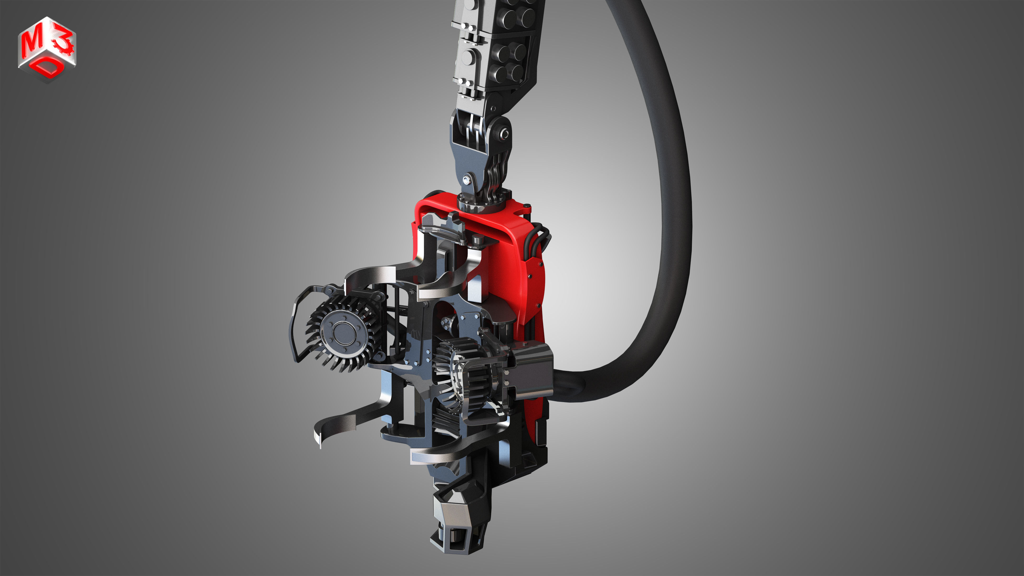 Forwarder Crane Coordinate System with Harvester Head 3D model_16