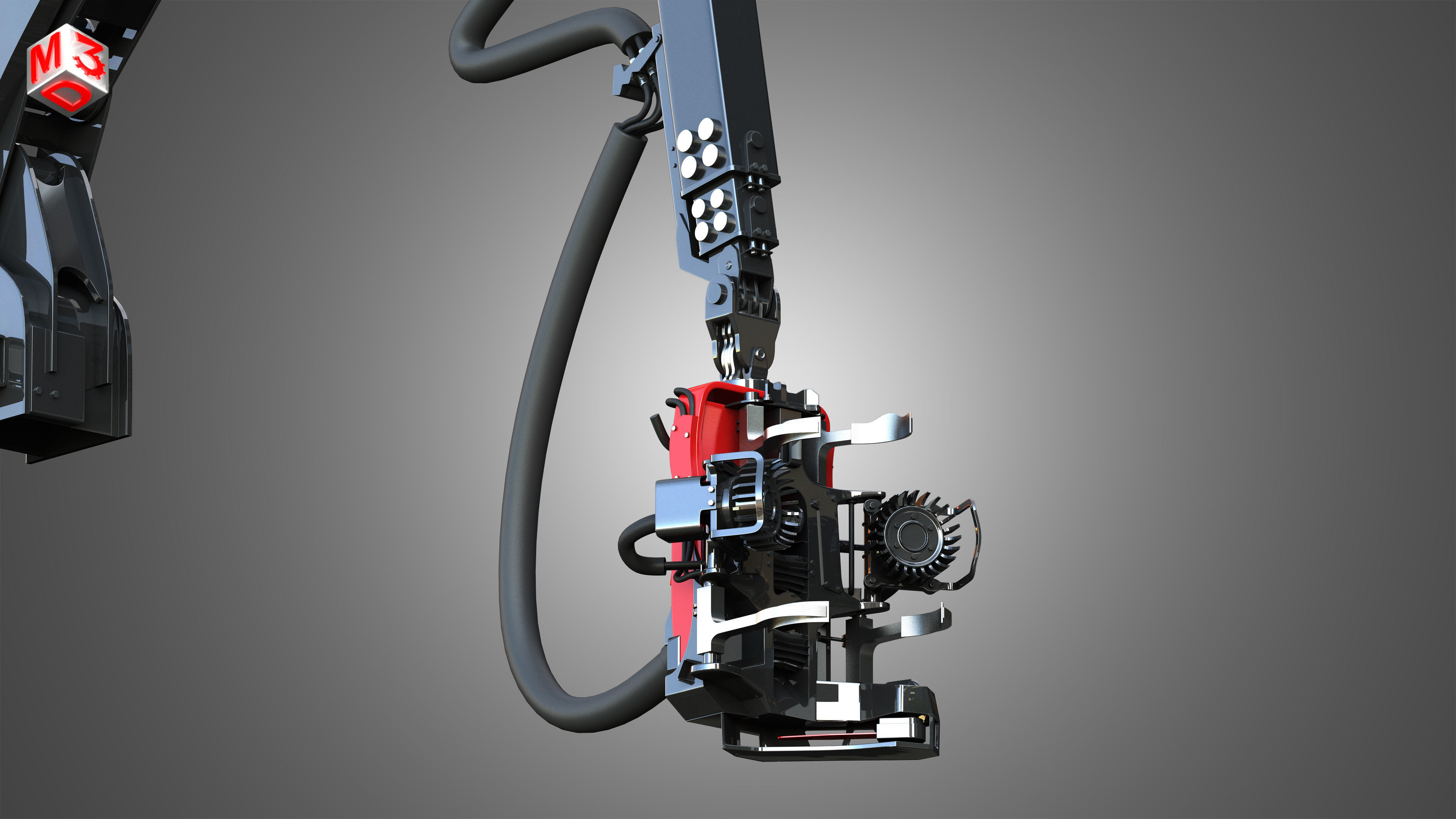 Forwarder Crane Coordinate System with Harvester Head 3D model_12