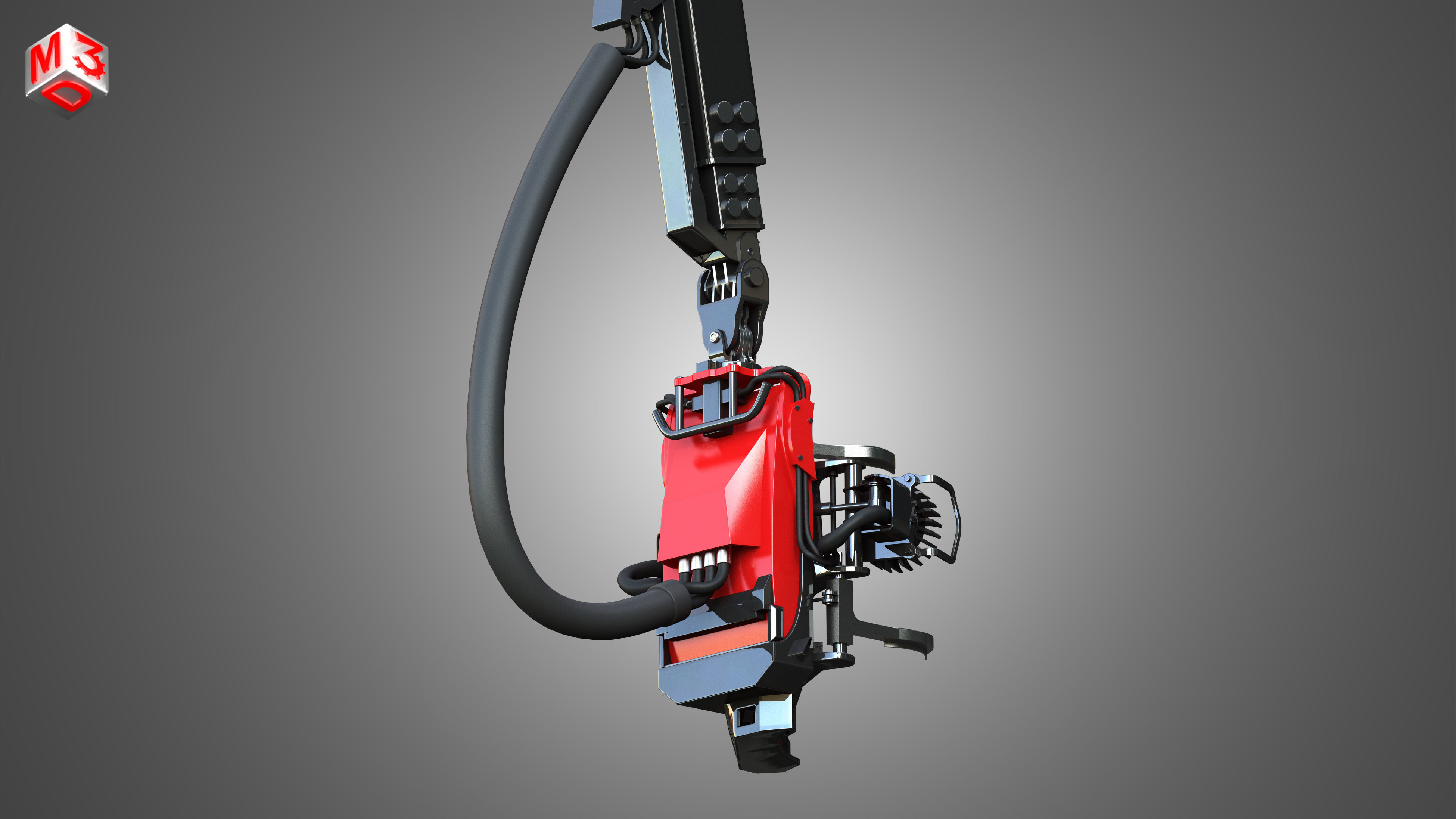 Forwarder Crane Coordinate System with Harvester Head 3D model_14