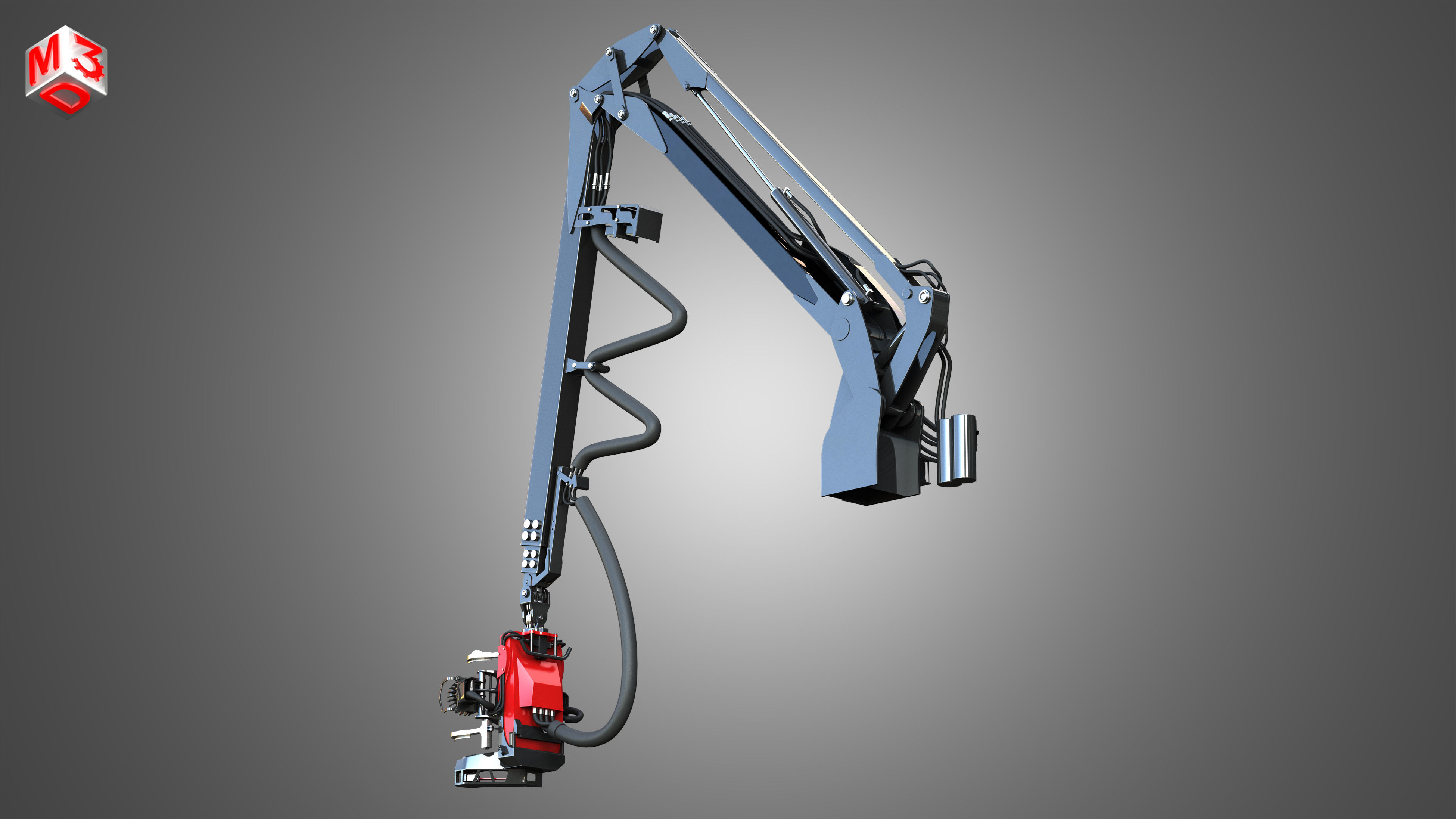 Forwarder Crane Coordinate System with Harvester Head 3D model_4