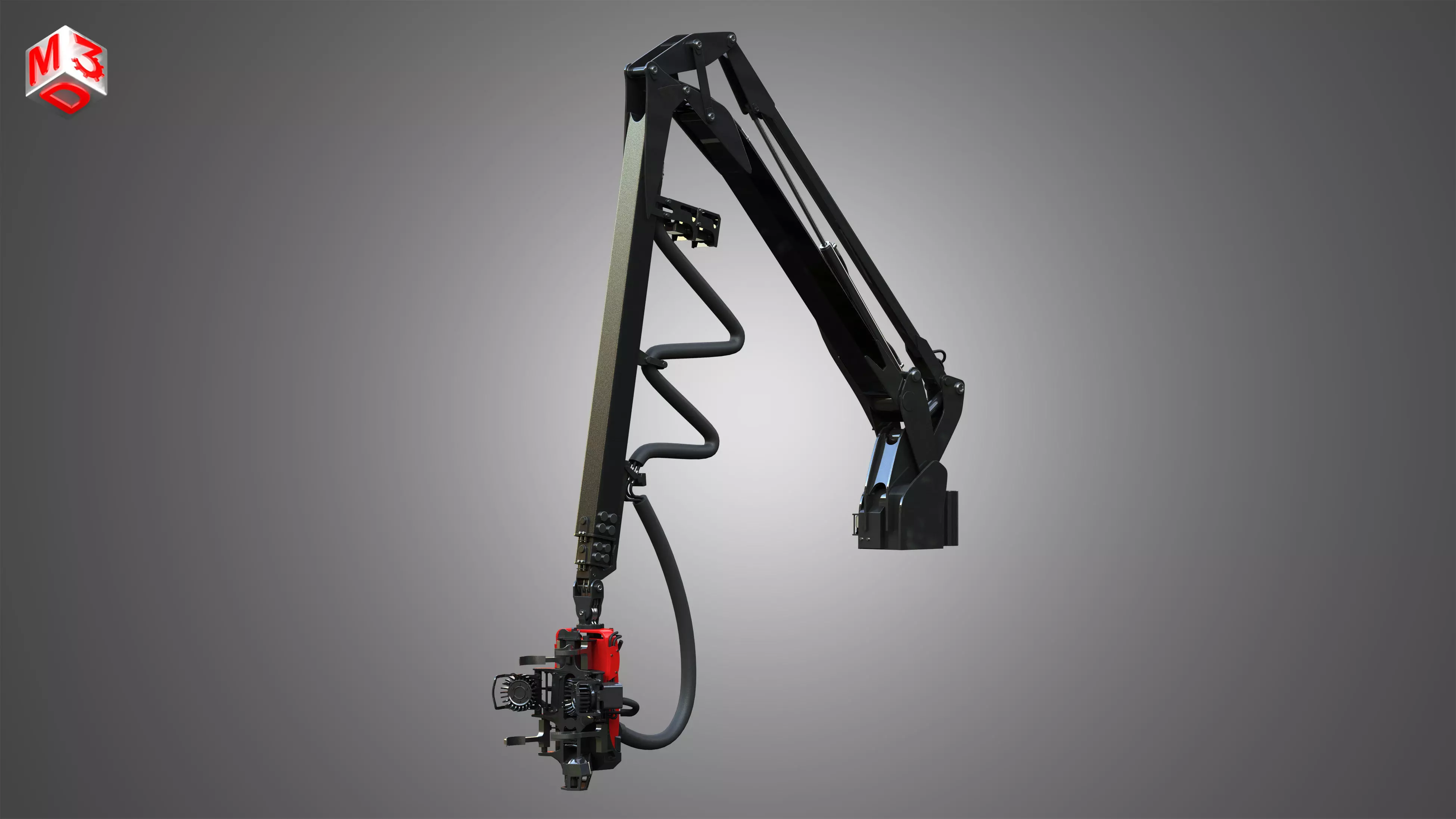 Forwarder Crane Coordinate System with Harvester Head 3D model_0