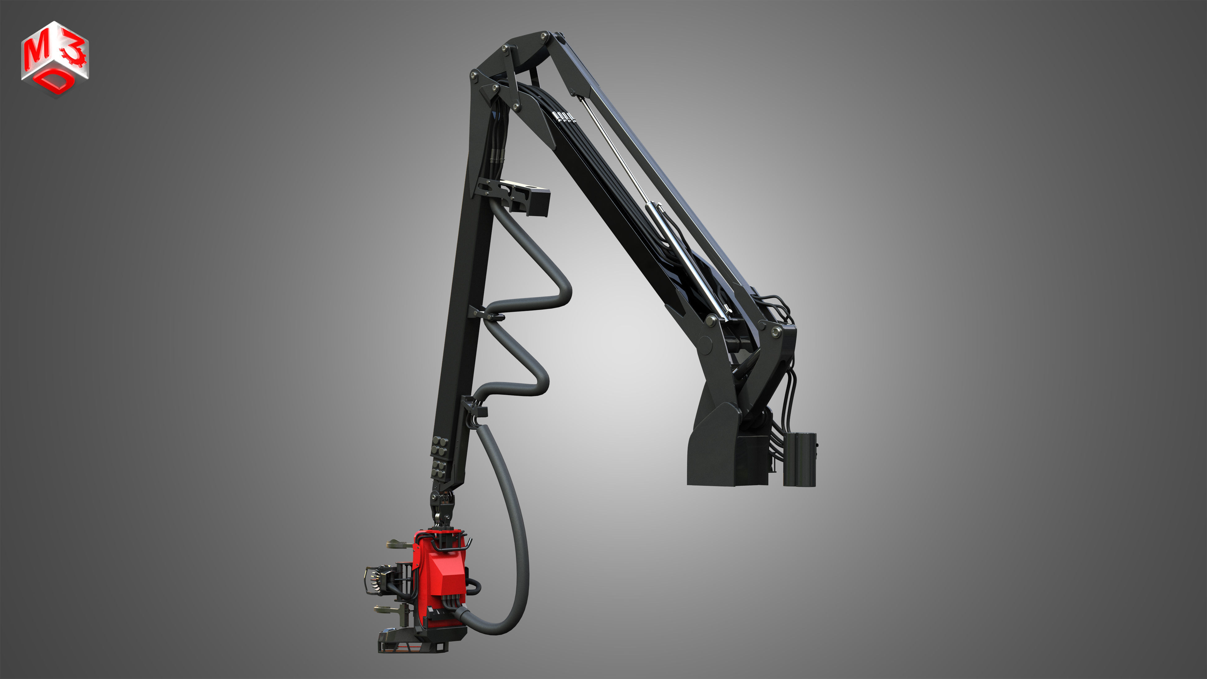 Forwarder Crane Coordinate System with Harvester Head 3D model_3