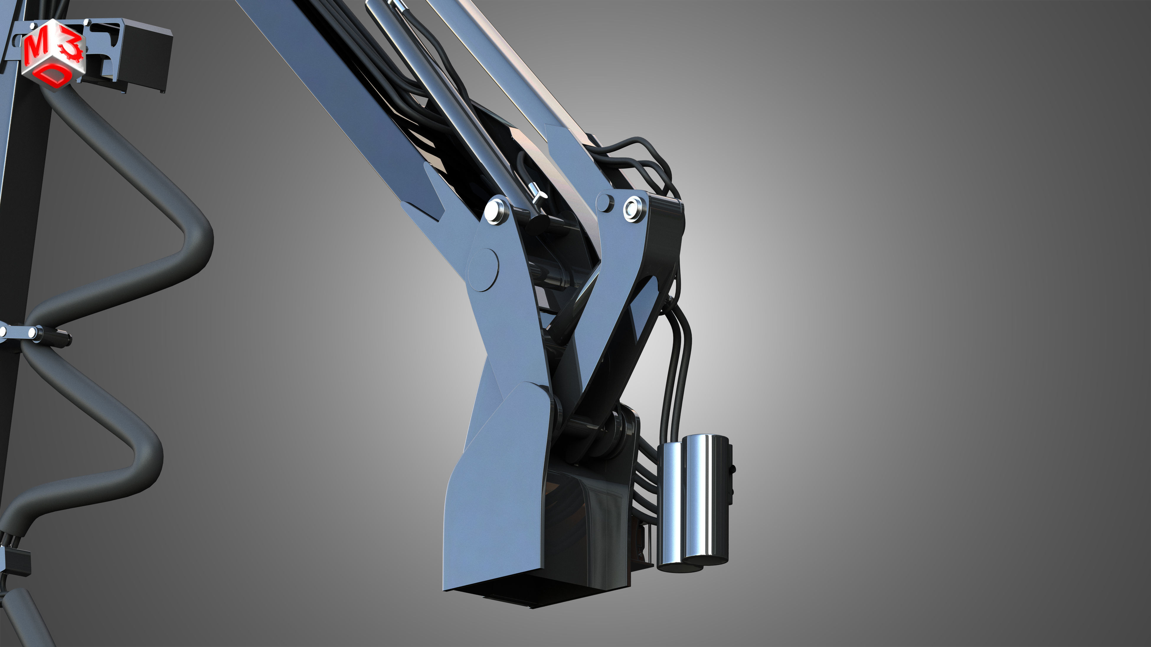 Forwarder Crane Coordinate System with Harvester Head 3D model_9