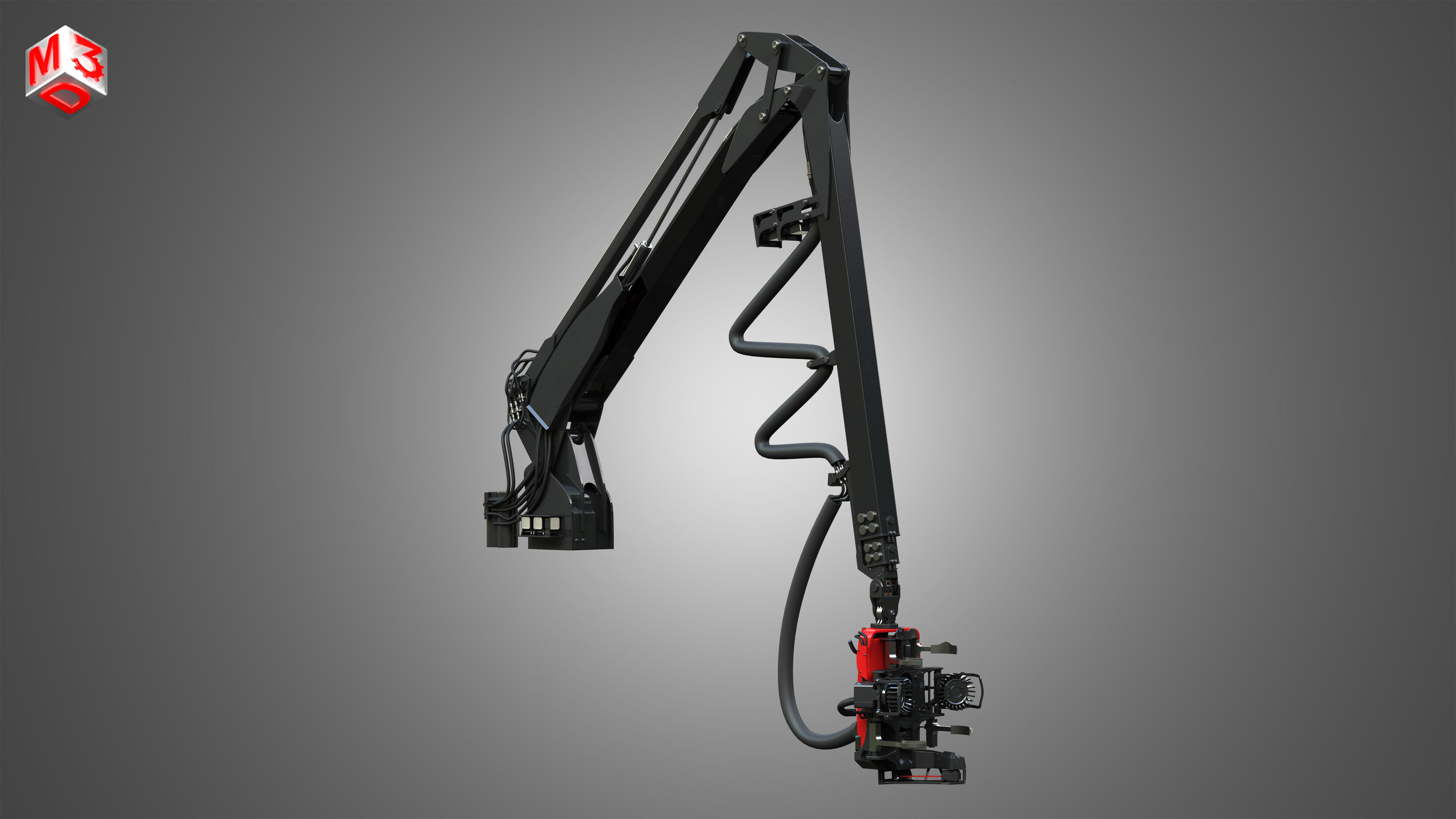 Forwarder Crane Coordinate System with Harvester Head 3D model_2
