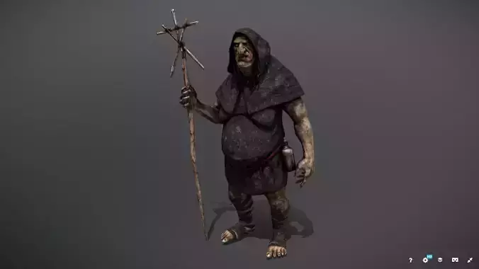 Witch old man with staff Low-poly 3D model
