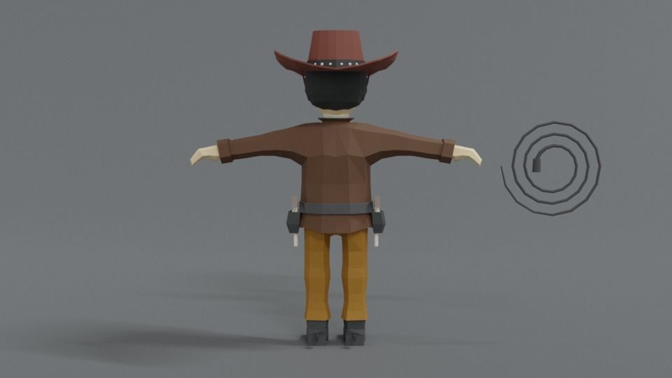 Low Poly Cartoon Cowboy Low-poly 3D model_4
