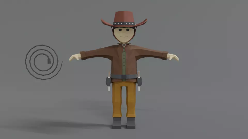 Low Poly Cartoon Cowboy Low-poly 3D model_0