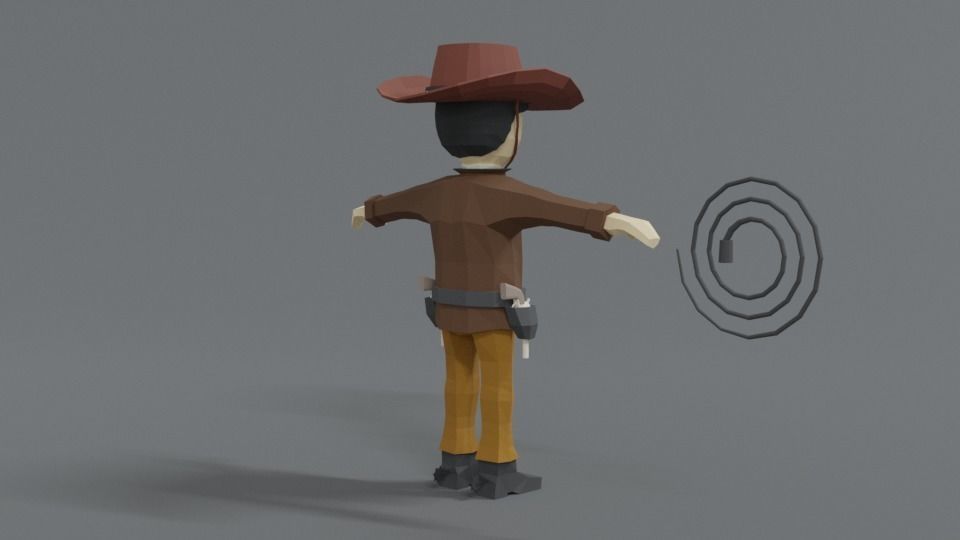 Low Poly Cartoon Cowboy Low-poly 3D model_5