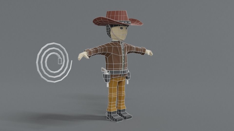 Low Poly Cartoon Cowboy Low-poly 3D model_16