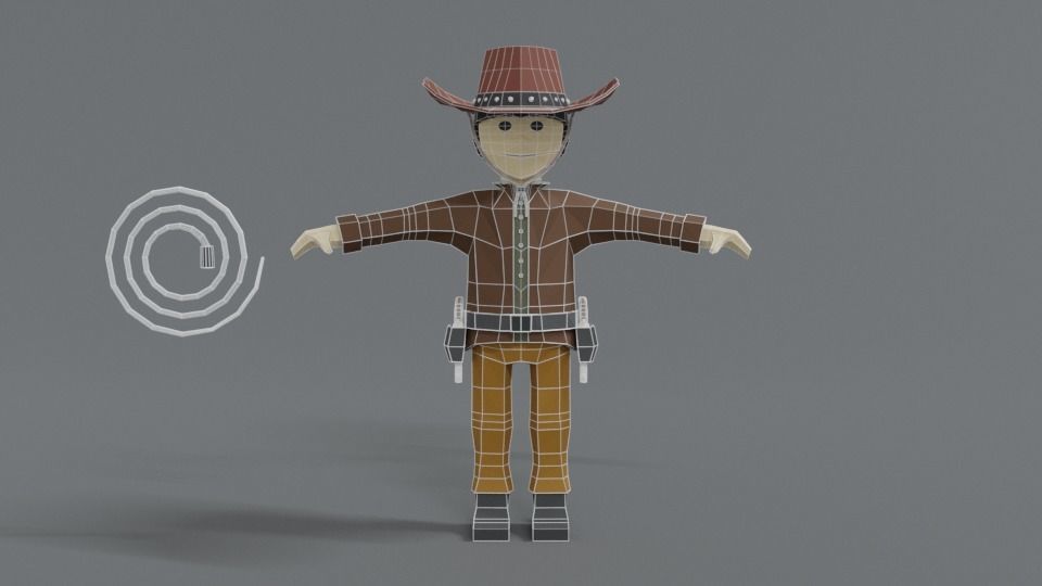 Low Poly Cartoon Cowboy Low-poly 3D model_9