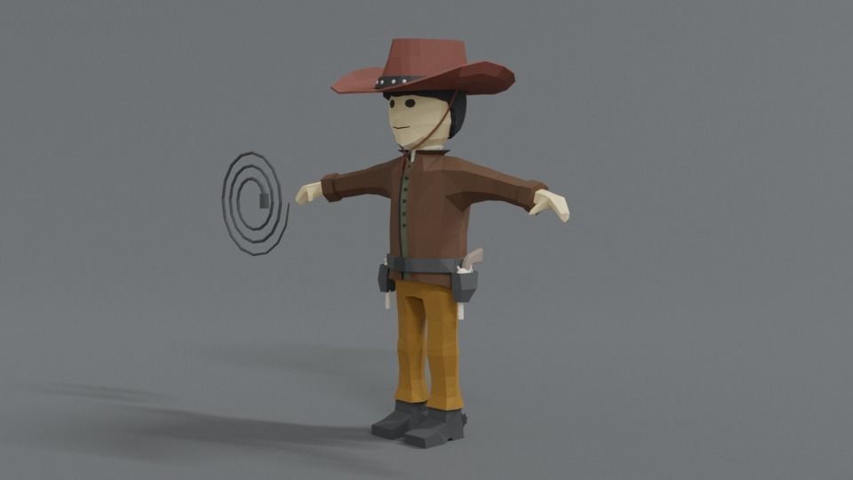 Low Poly Cartoon Cowboy Low-poly 3D model_1