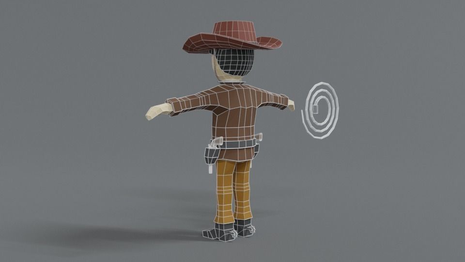 Low Poly Cartoon Cowboy Low-poly 3D model_12