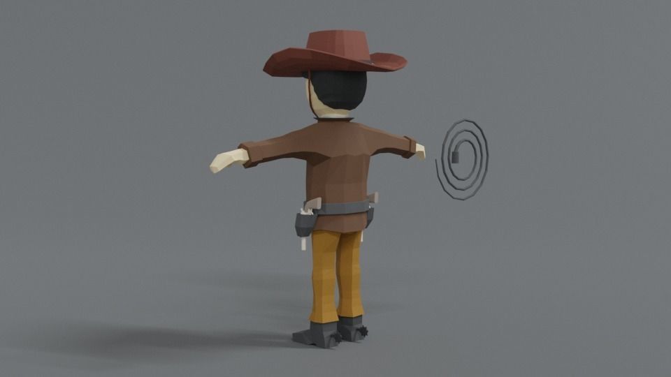 Low Poly Cartoon Cowboy Low-poly 3D model_3