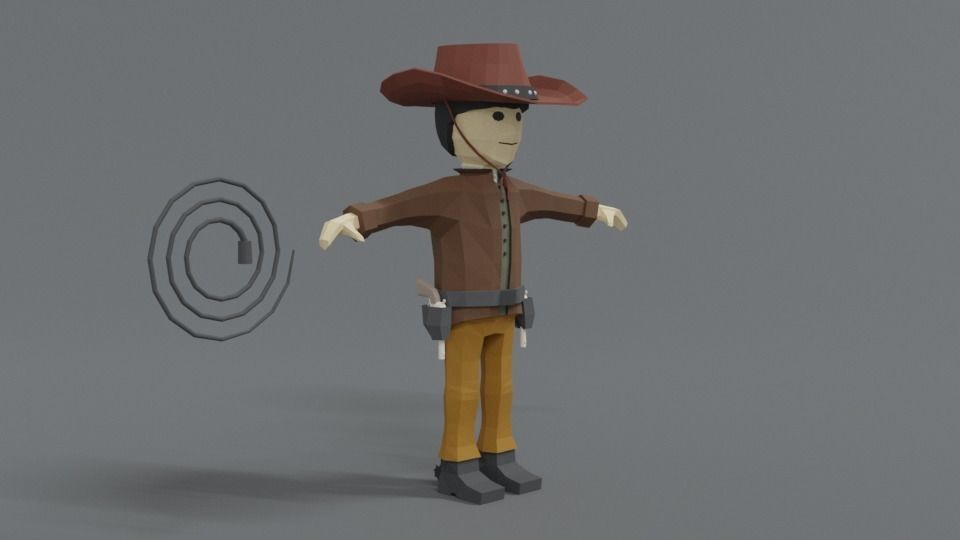 Low Poly Cartoon Cowboy Low-poly 3D model_7