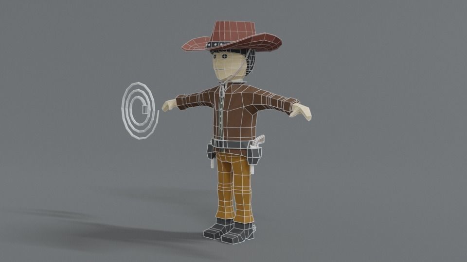 Low Poly Cartoon Cowboy Low-poly 3D model_10