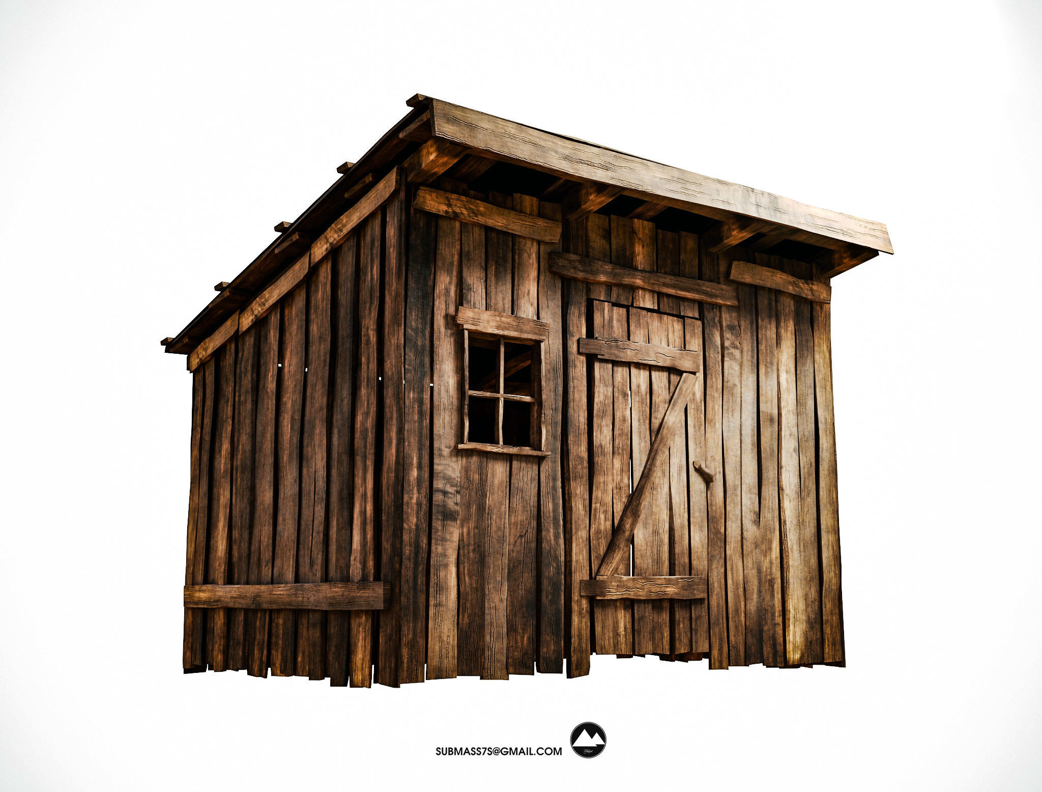 Old wooden shed Low-poly 3D model_0