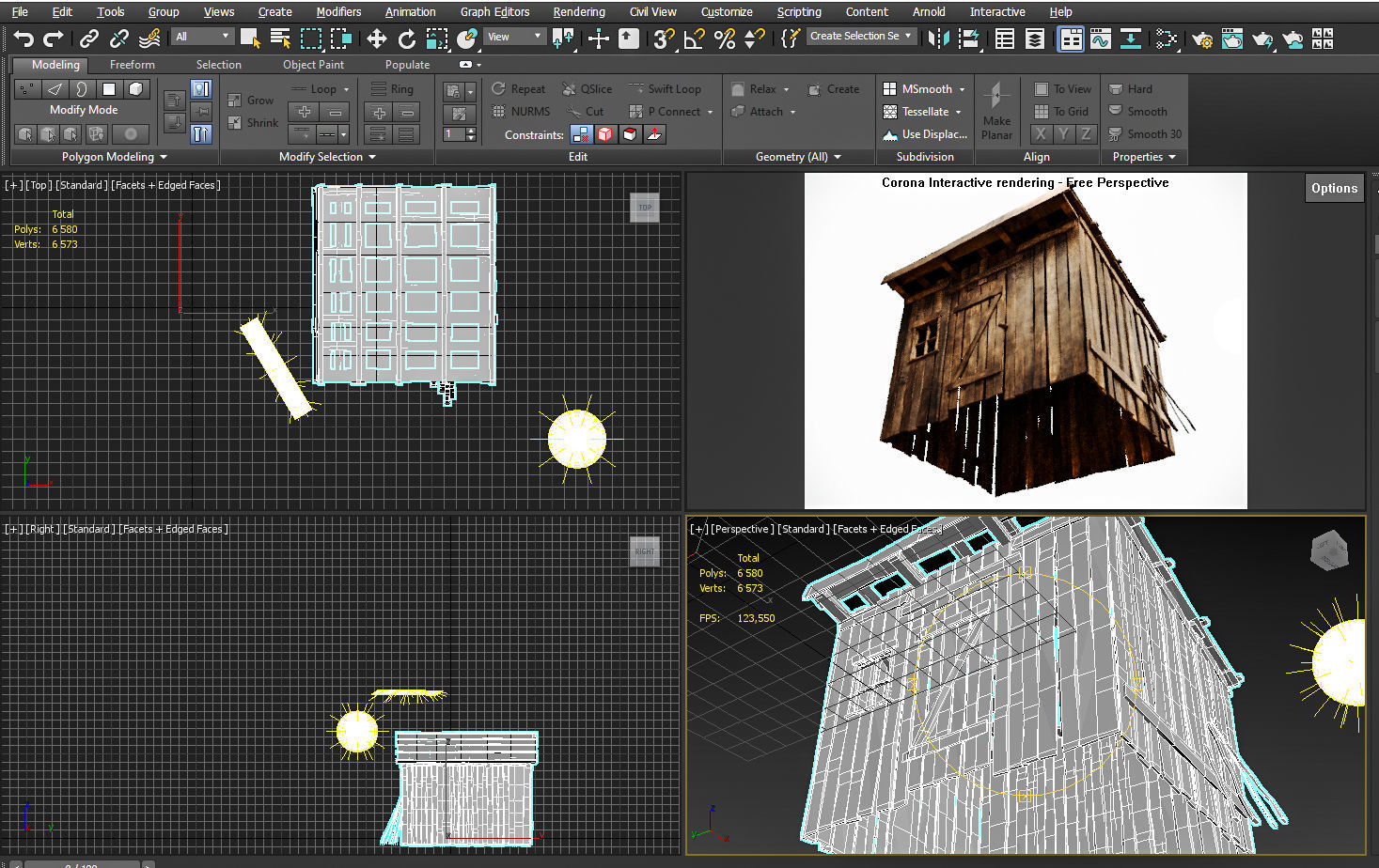 Old wooden shed Low-poly 3D model_4