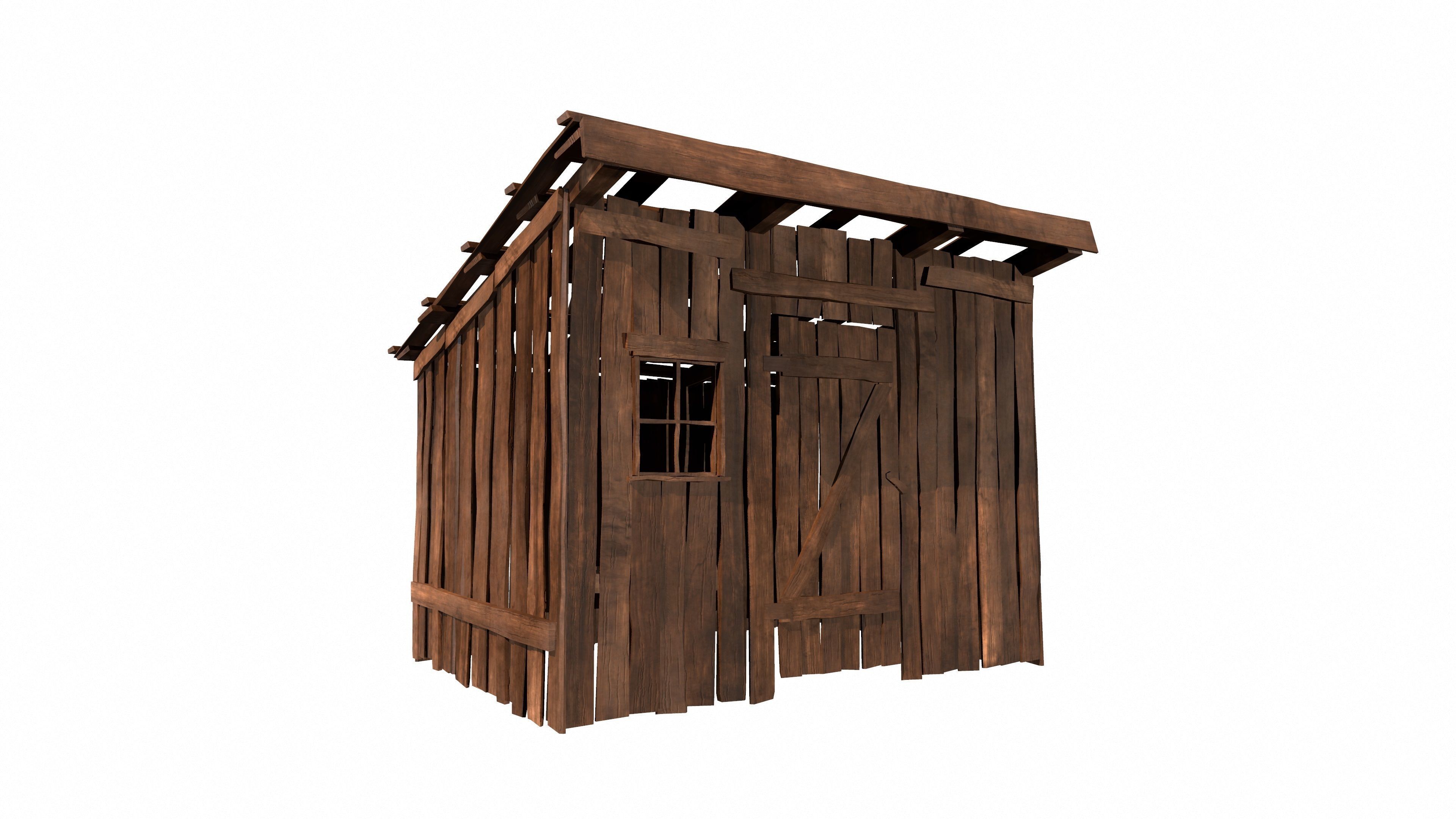 Old wooden shed Low-poly 3D model_25