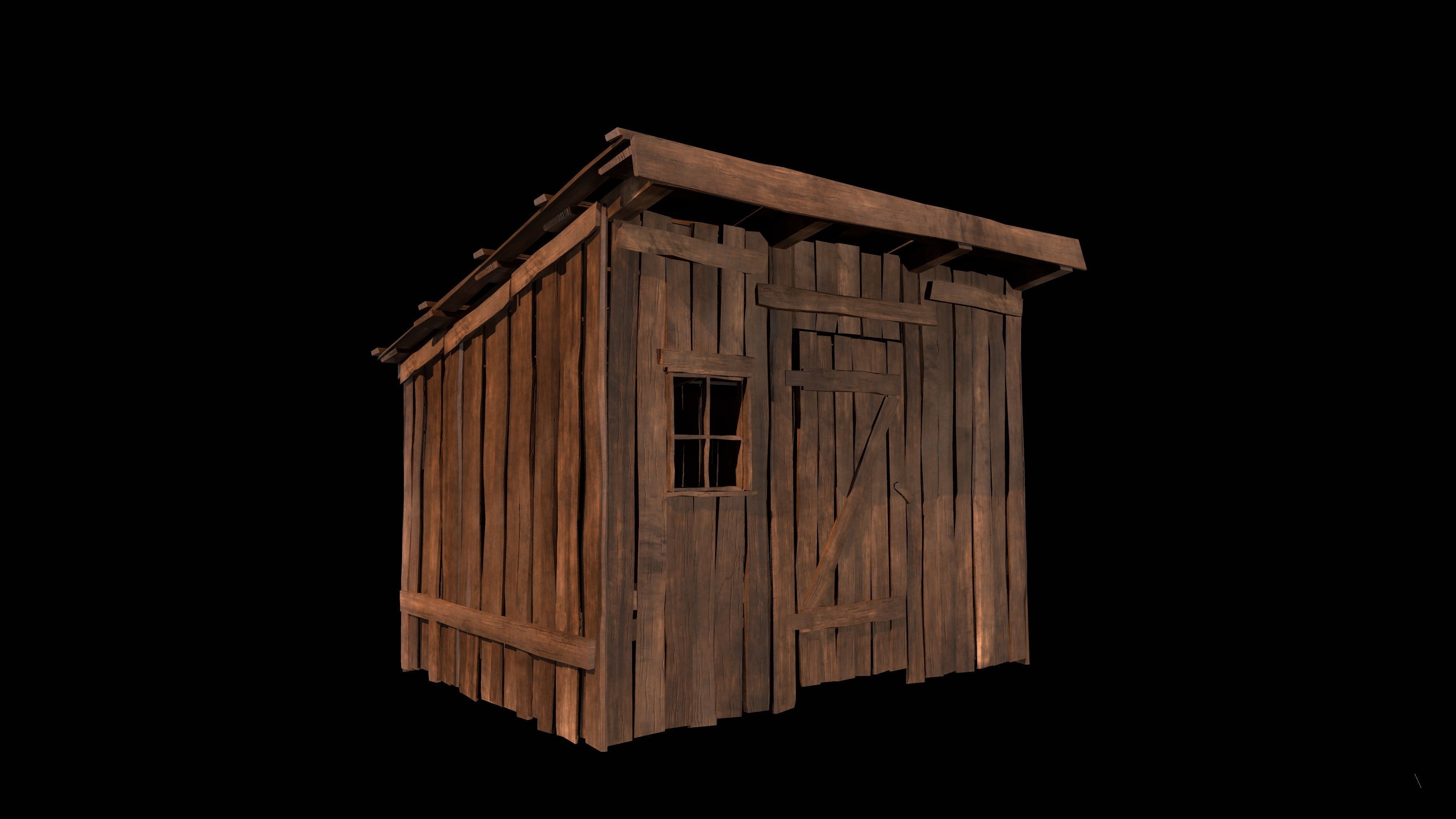 Old wooden shed Low-poly 3D model_18