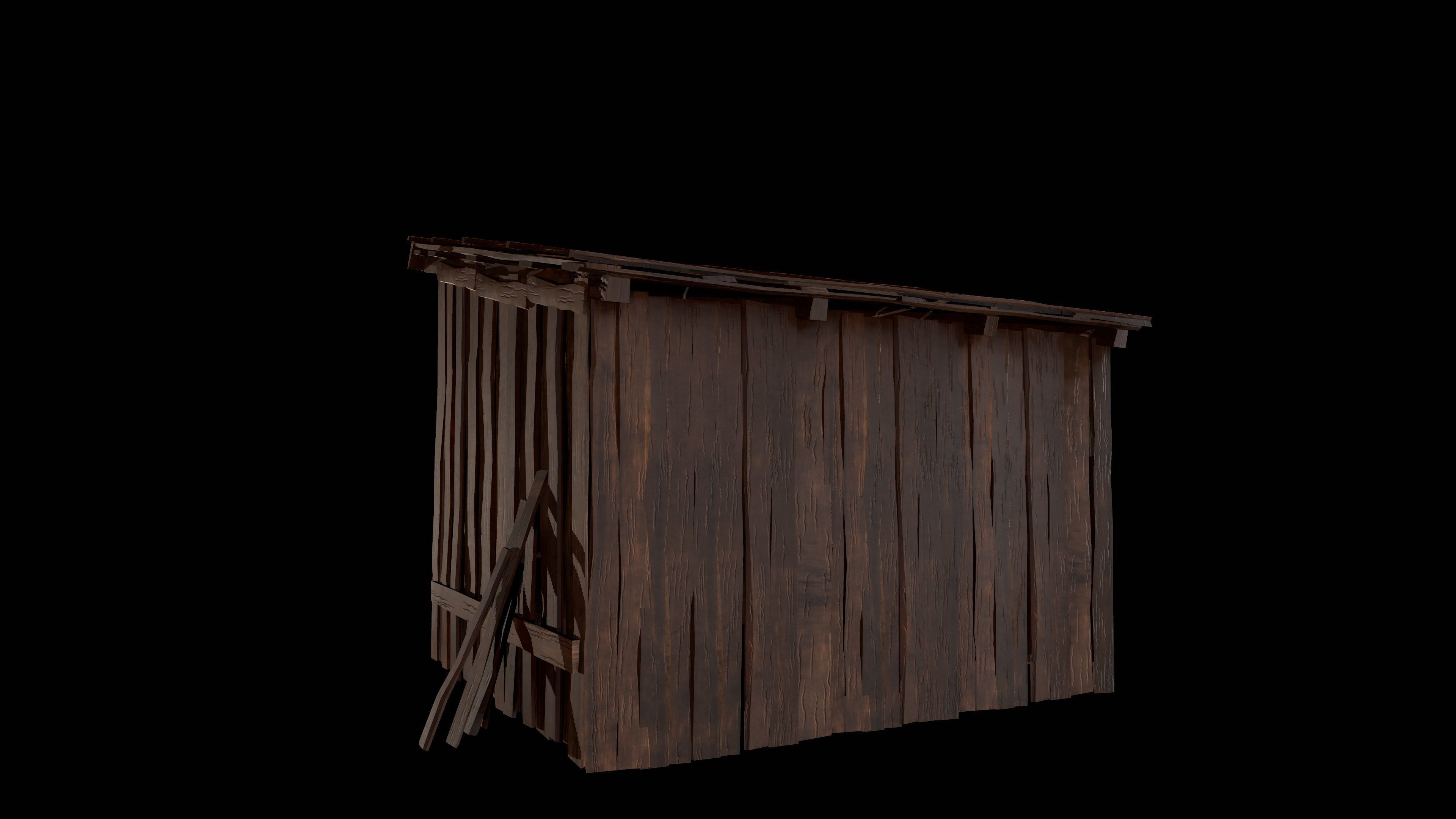 Old wooden shed Low-poly 3D model_22