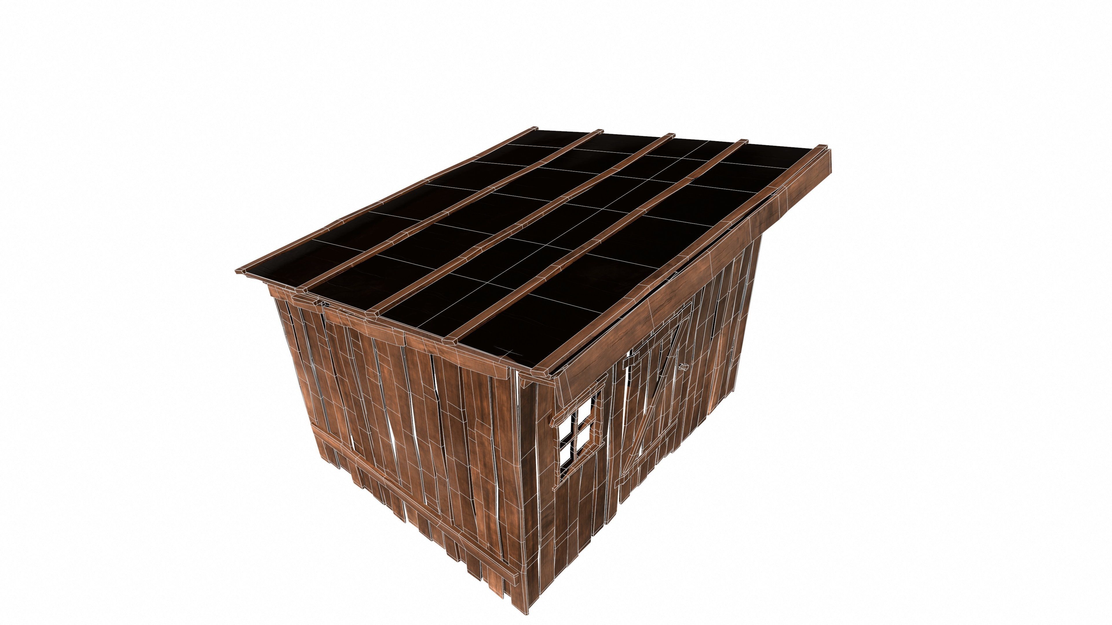 Old wooden shed Low-poly 3D model_27