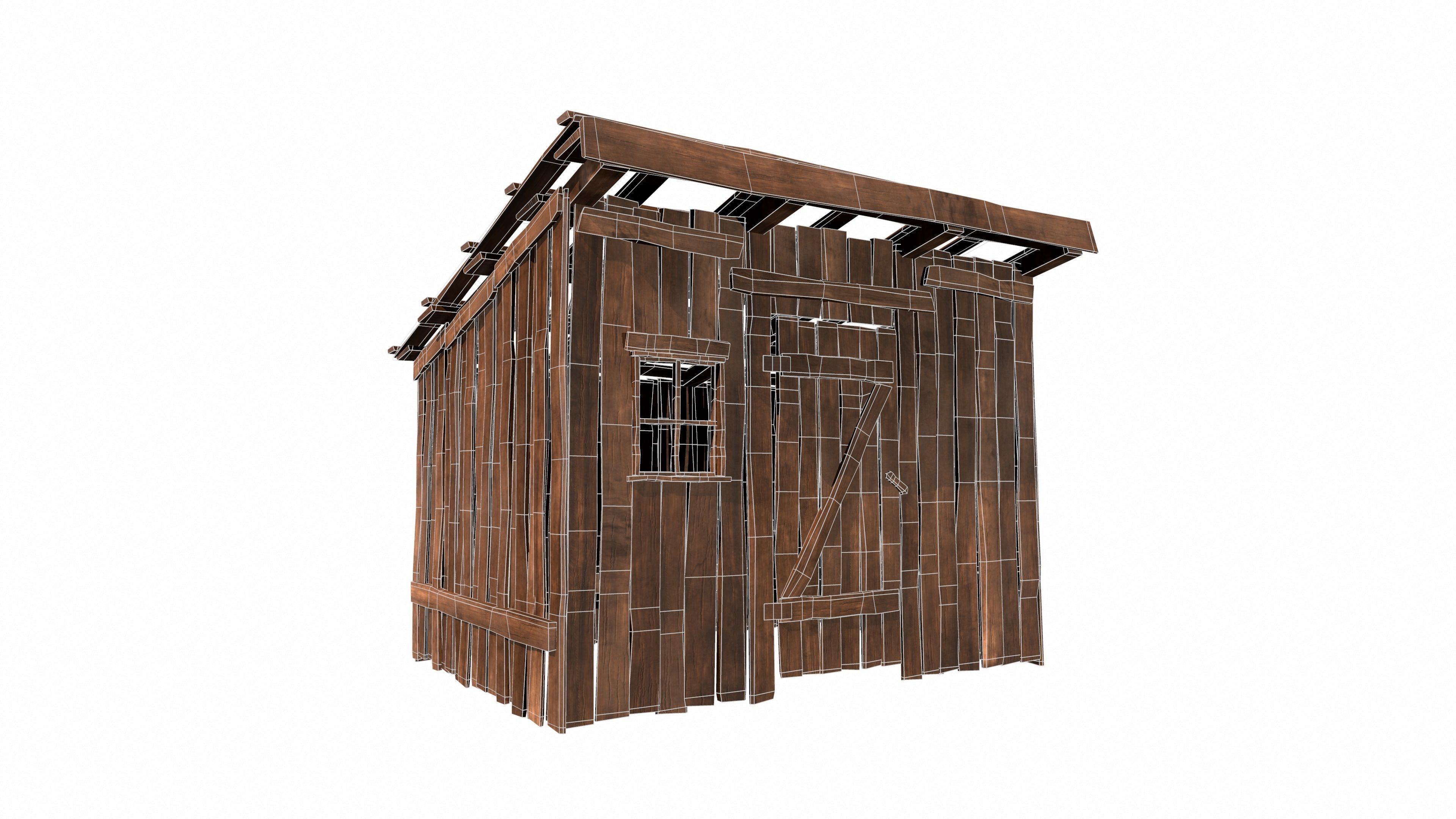 Old wooden shed Low-poly 3D model_26