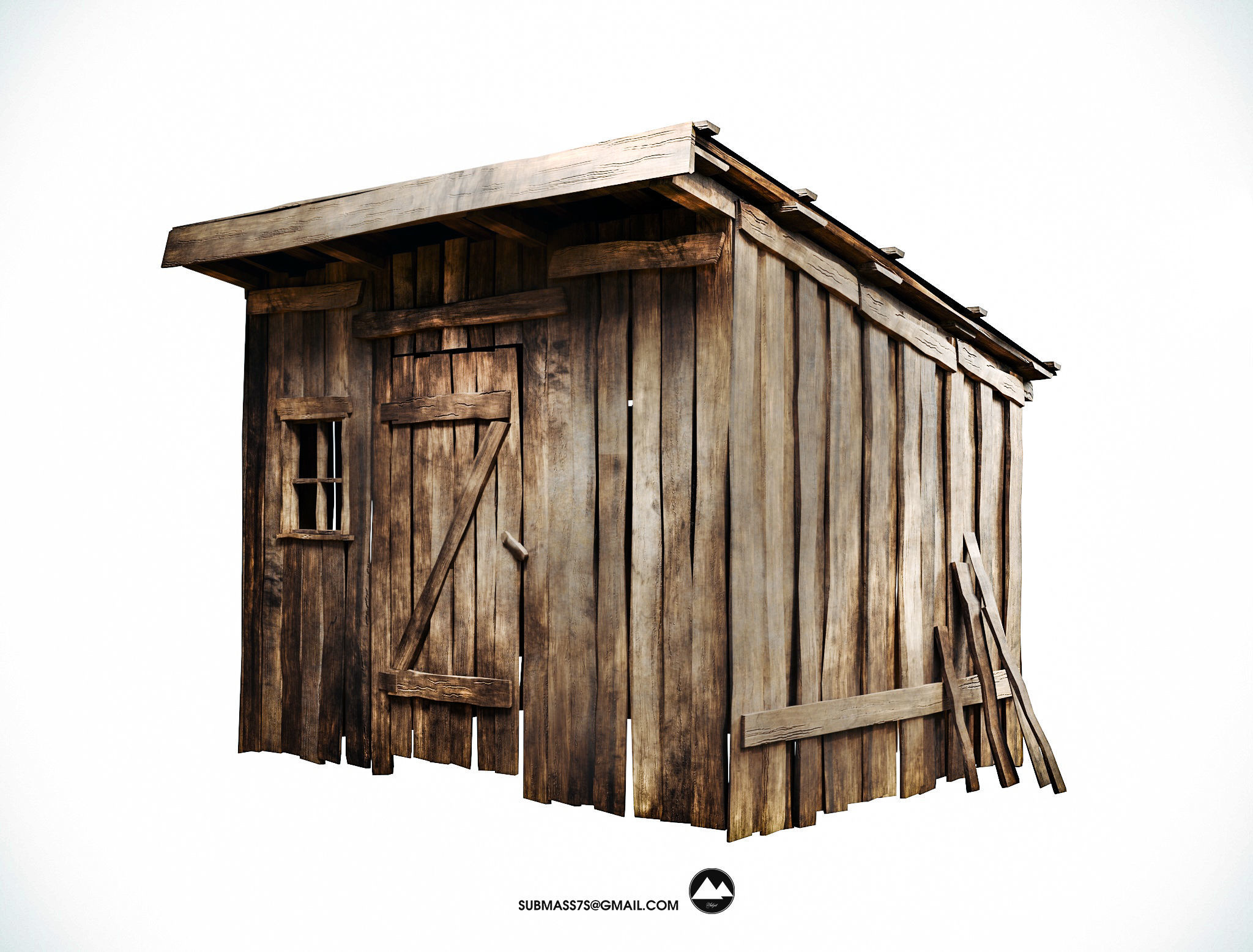 Old wooden shed Low-poly 3D model_2