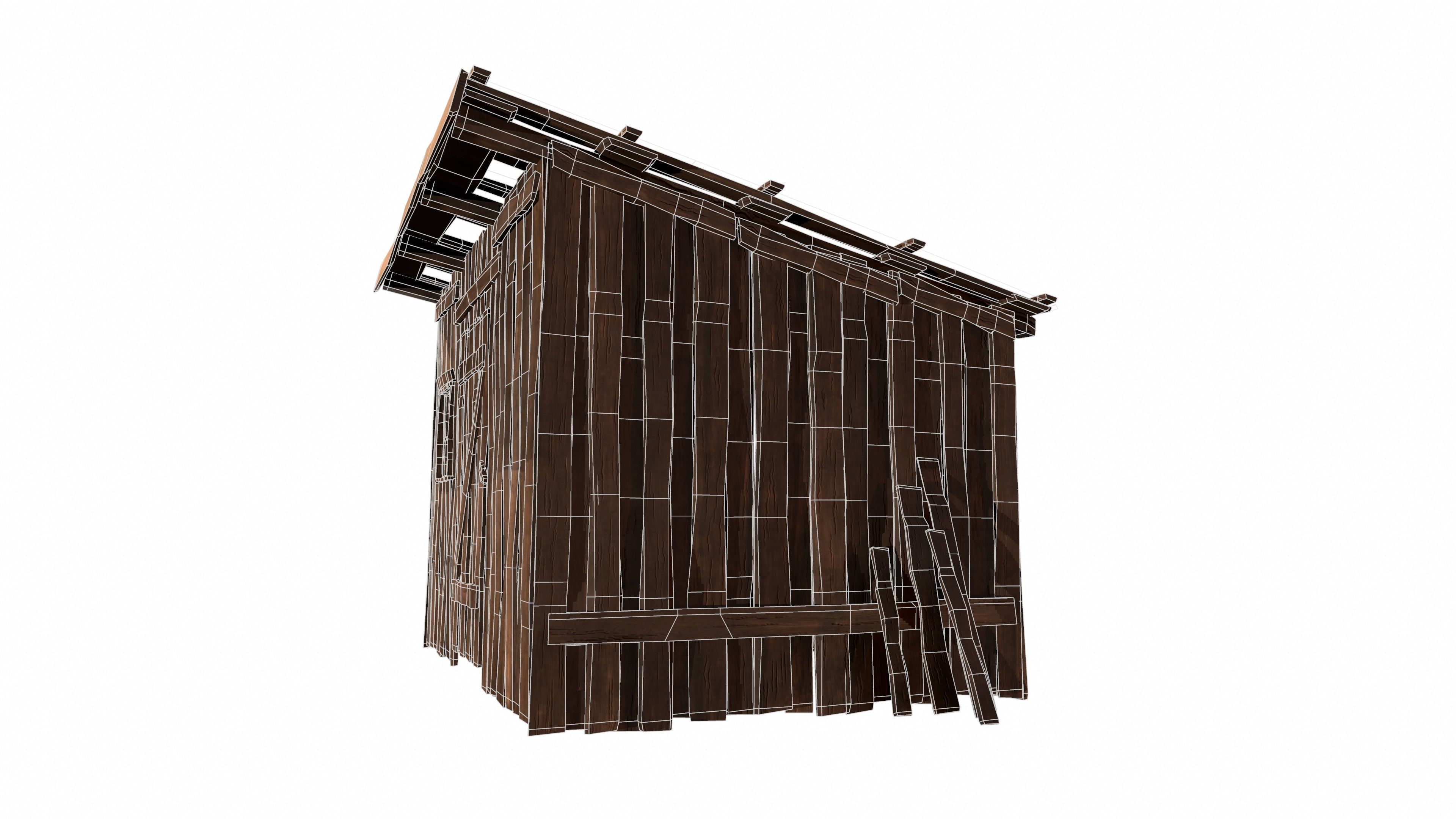 Old wooden shed Low-poly 3D model_28