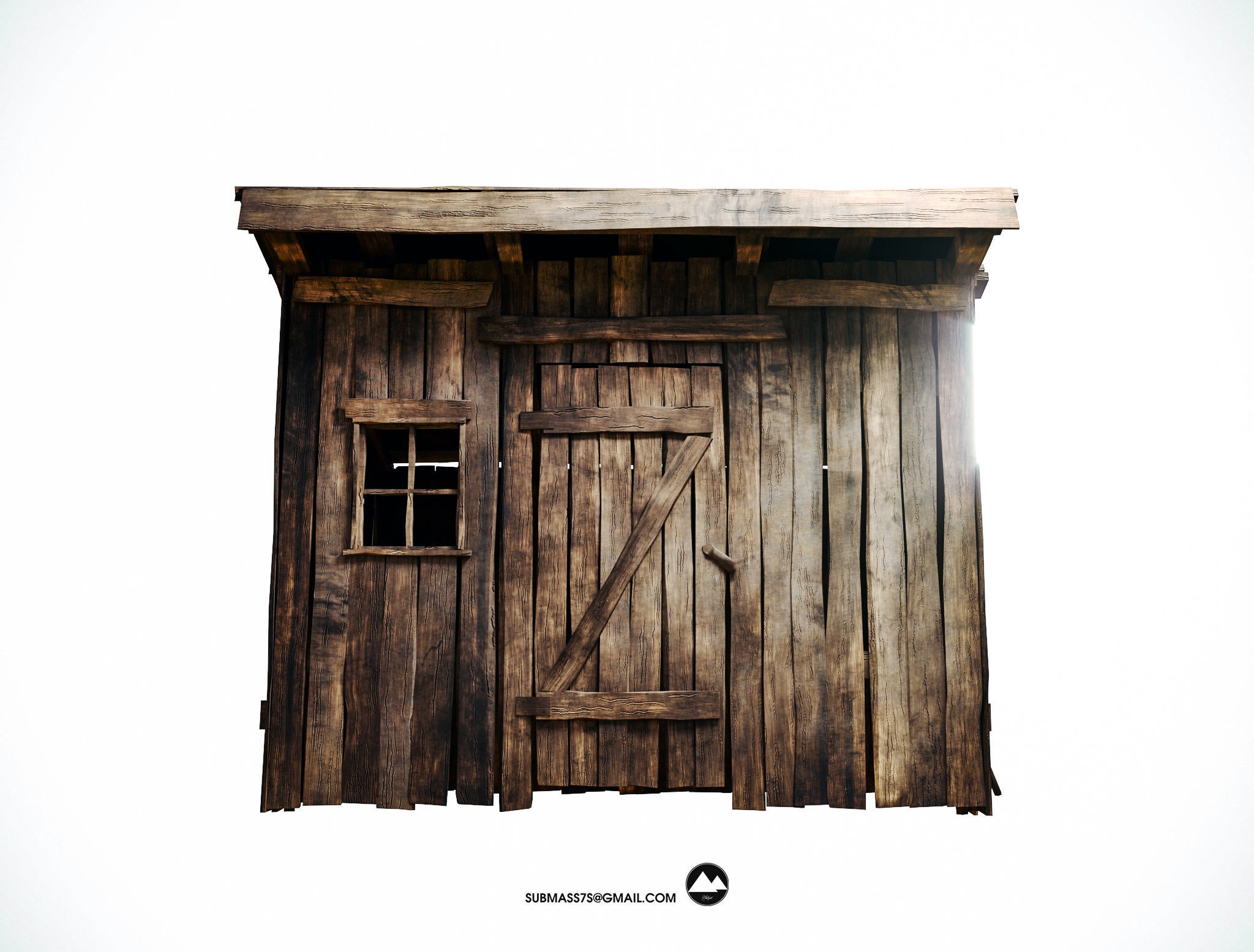 Old wooden shed Low-poly 3D model_3